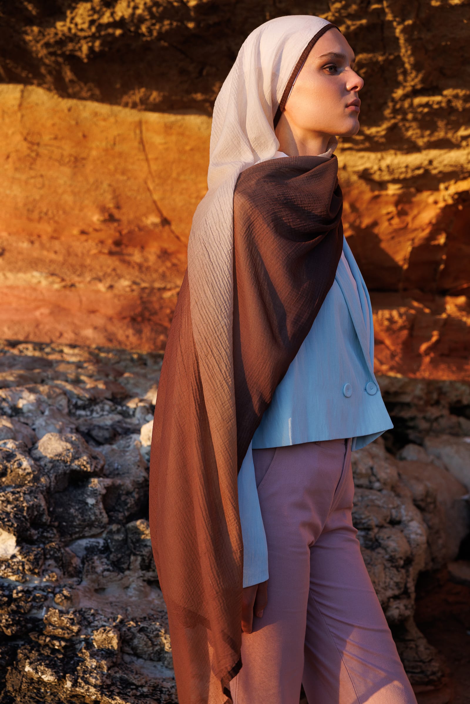 Ombre Muslin Shawl - Bitter Coffee