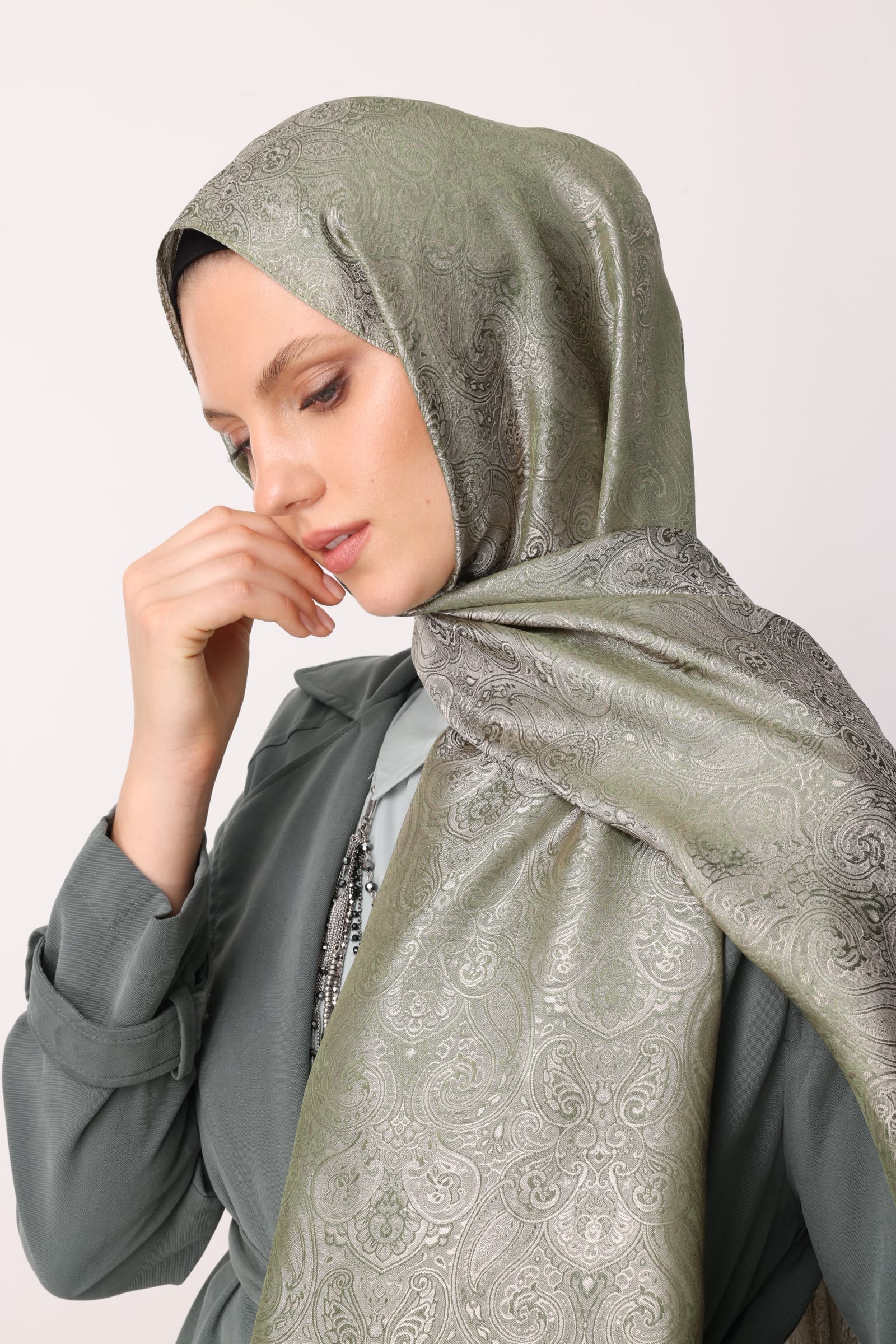Moren Pattern Shine Line Shawl - Khaki-Salmon