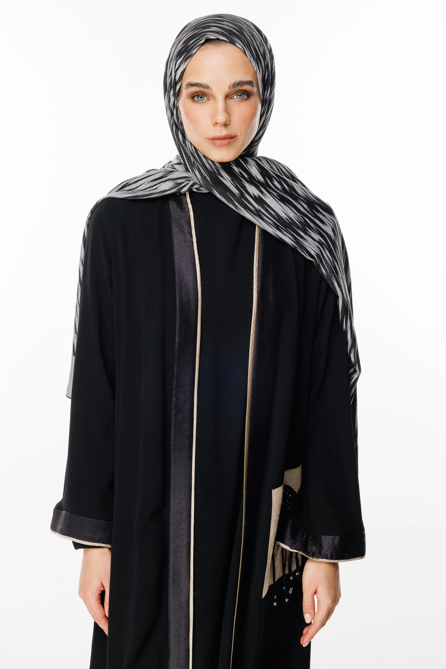 Toptan Selis Desen Çift Taraflı Şal - Siyah-Siyah