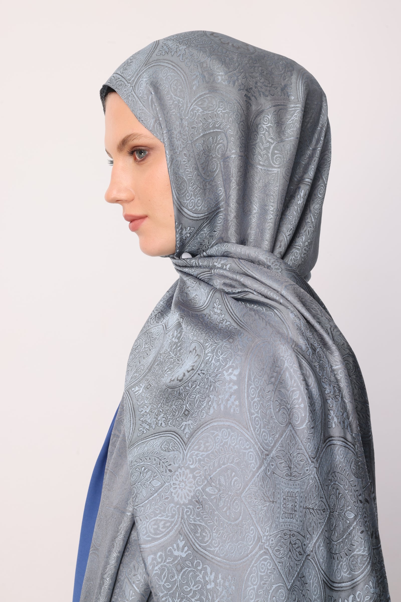 Shline Line Viscose Shawl - Dark Gray-Light Blue