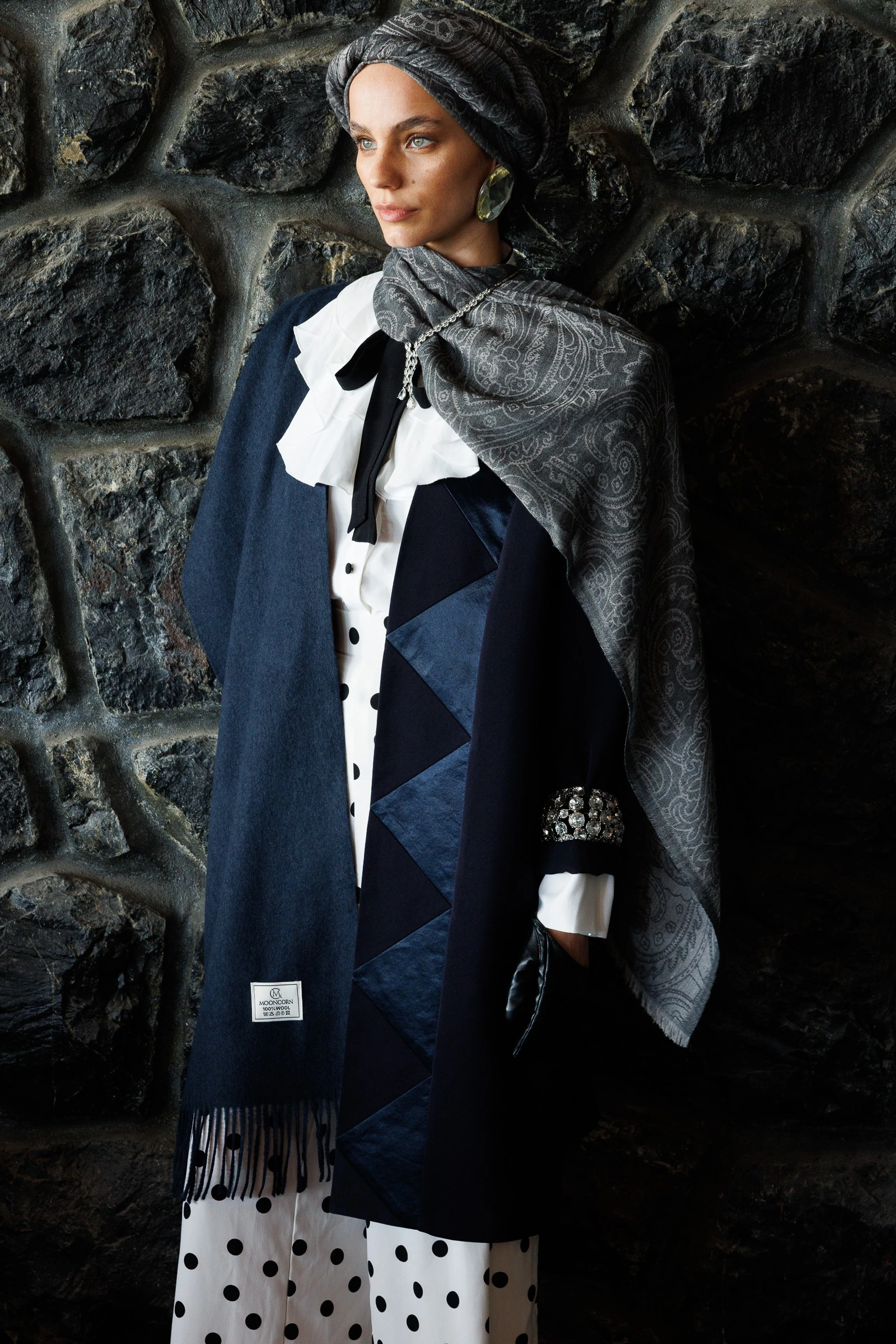 Toptan Rumi Desen Yün Kaşmir Şal - Siyah