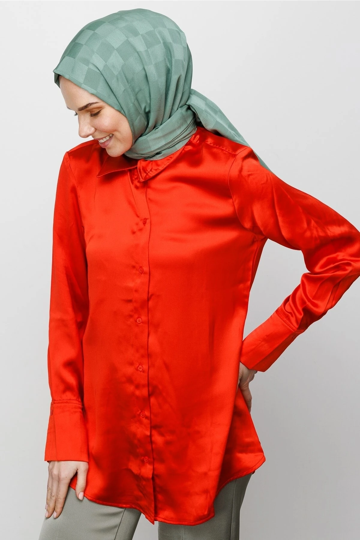 Toptan Dama Desen İpeksi Jakar Şal - Küf Yeşili