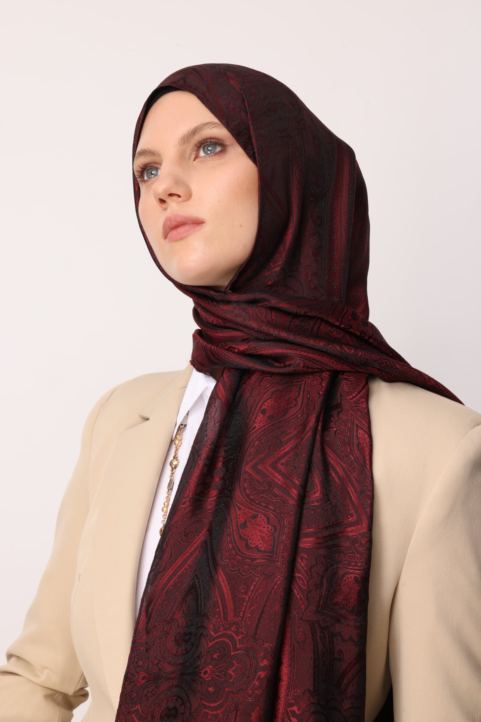 Toptan Liva Desen Shine Line Şal - Siyah-Bordo