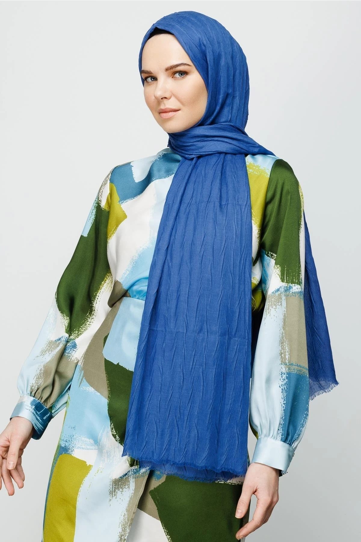 Toptan Piliseli Bambu Şal - İndigo