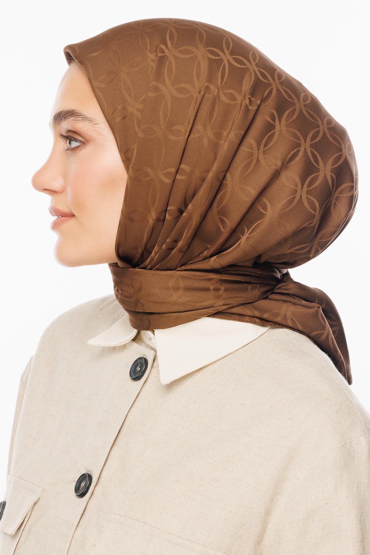 London Pattern Silky Jacquard Scarf - Brown