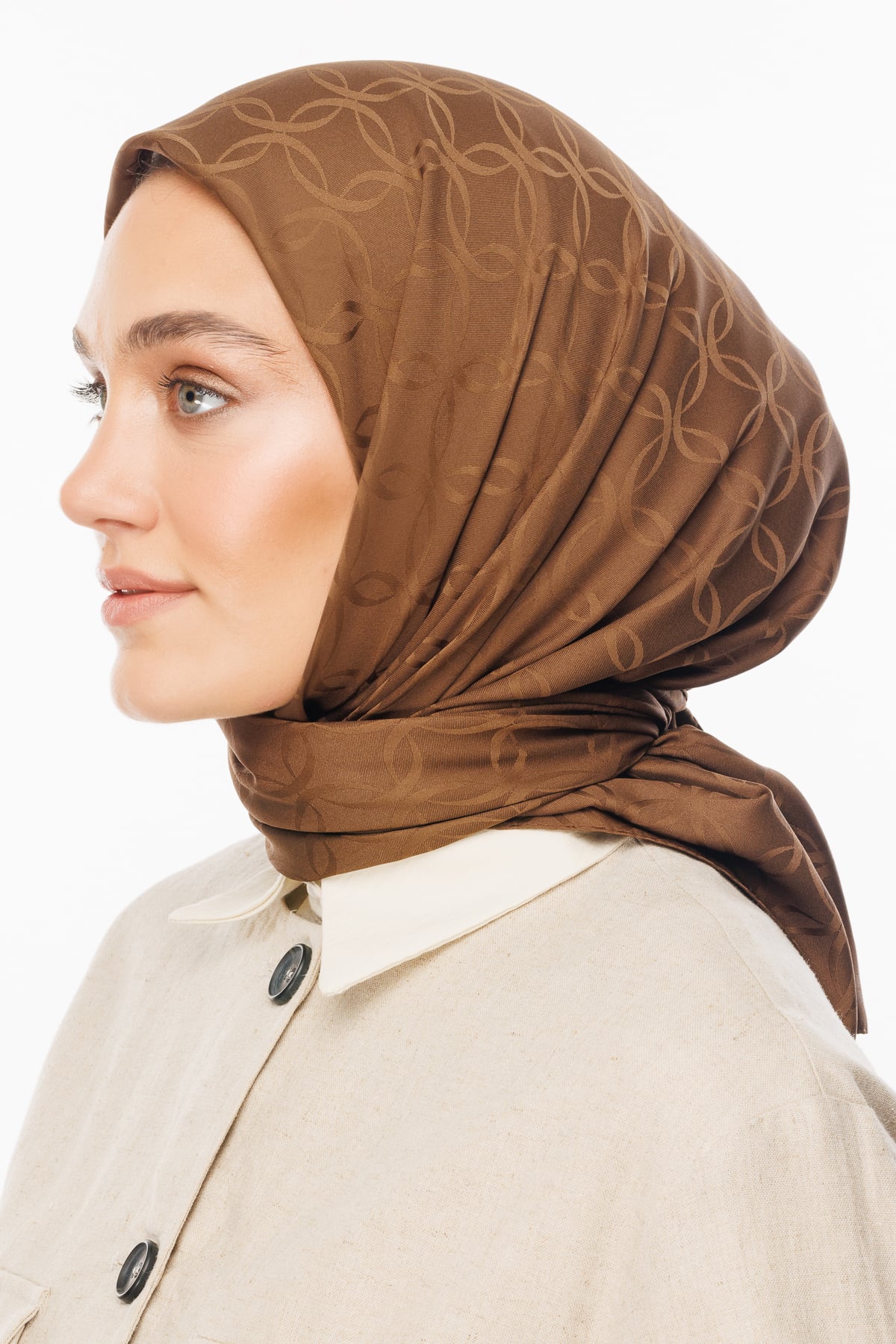 London Pattern Silky Jacquard Scarf - Brown