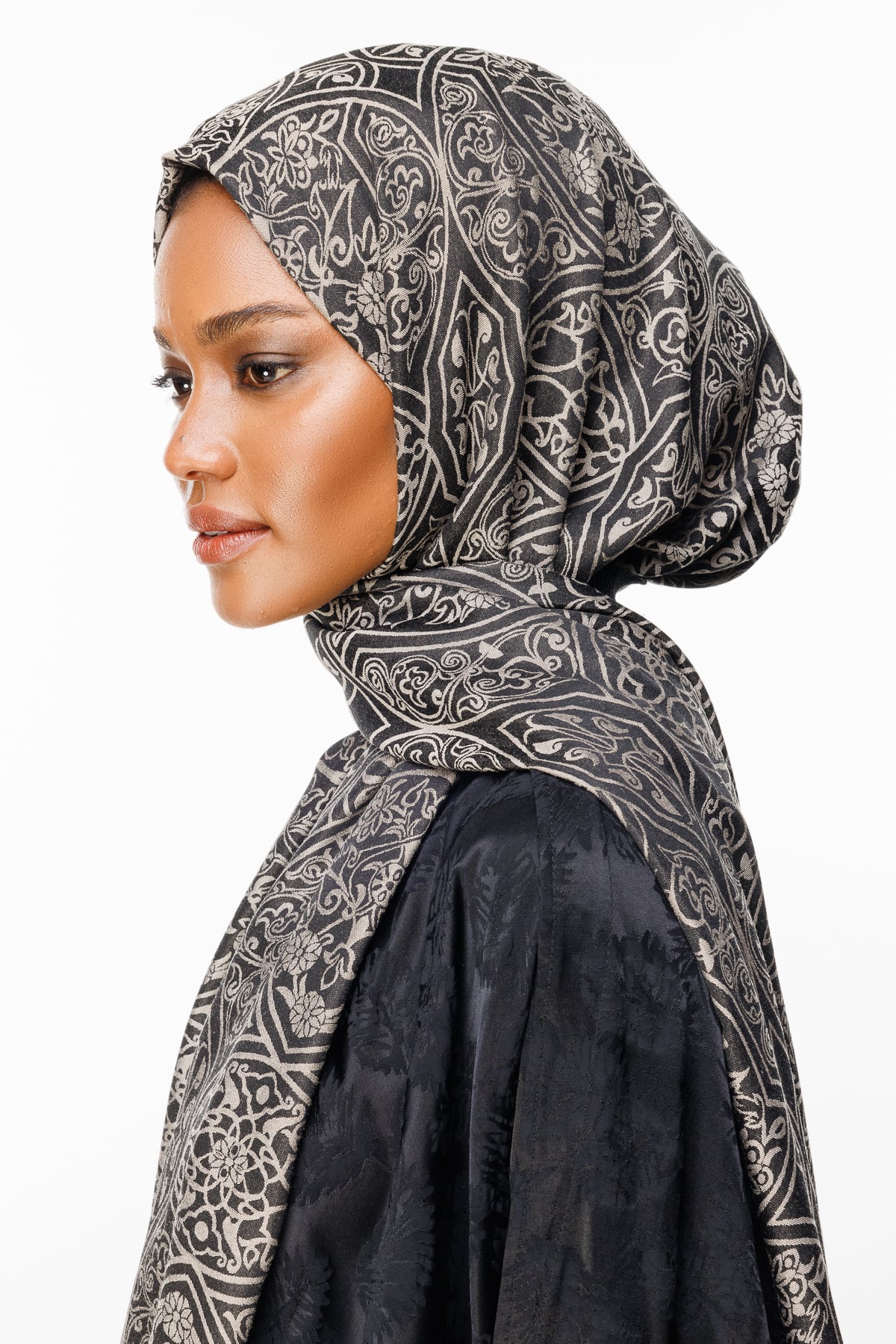 Toptan Morocco Desen Çift Taraflı Şal - Siyah-Bej