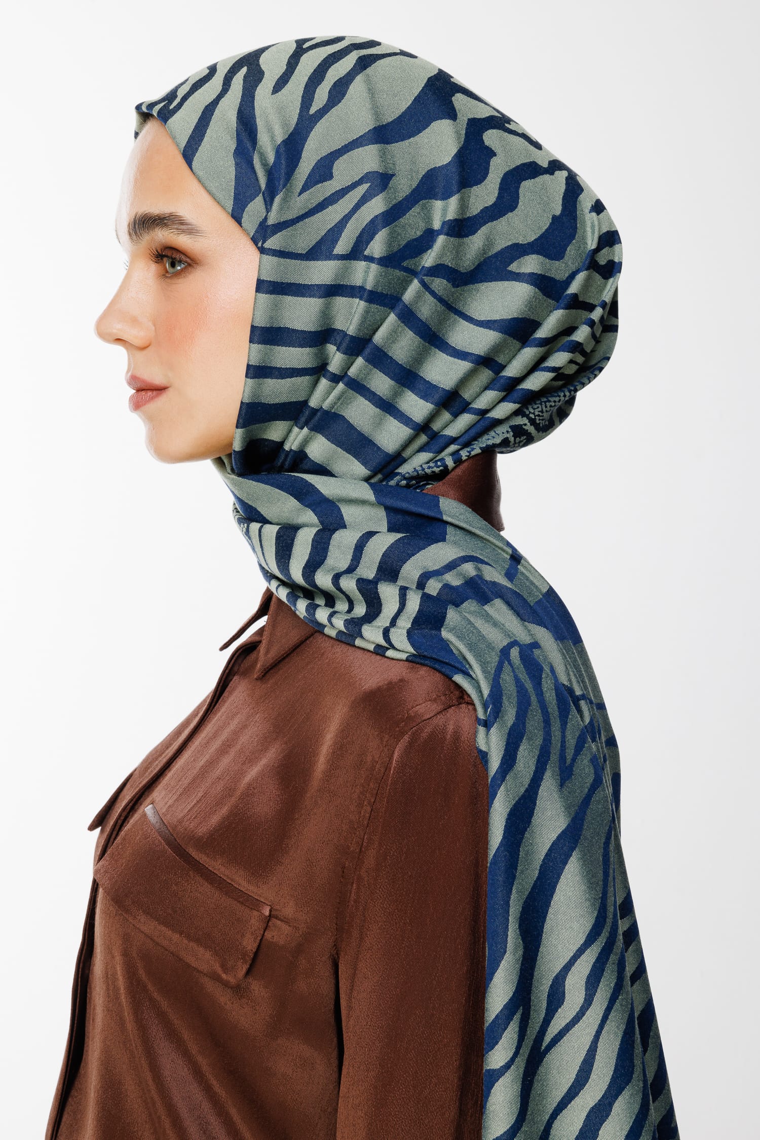 Toptan Riad Desen Çift Taraflı Şal - Lacivert-Su Yeşili