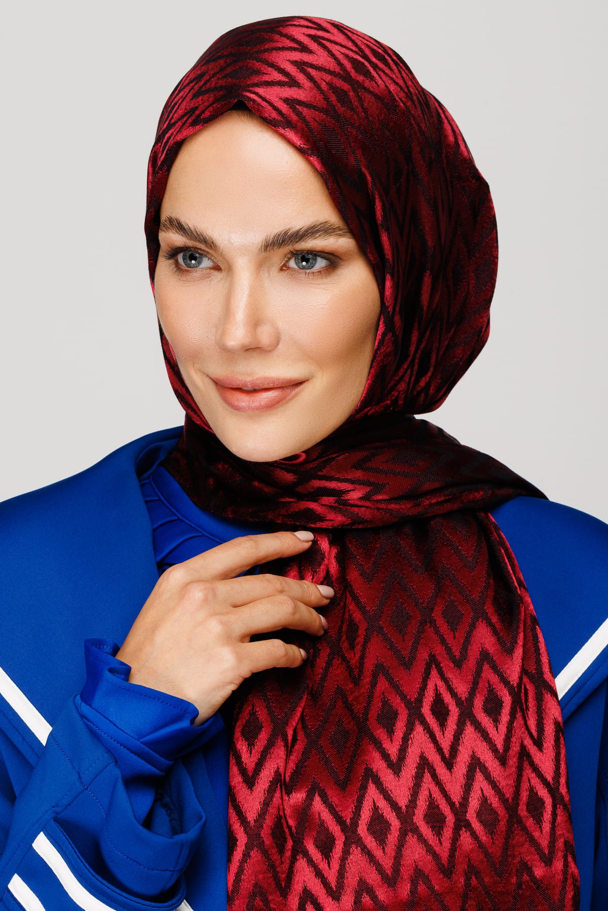 Toptan Karo Desen Parlak Jakar Şal - Bordo