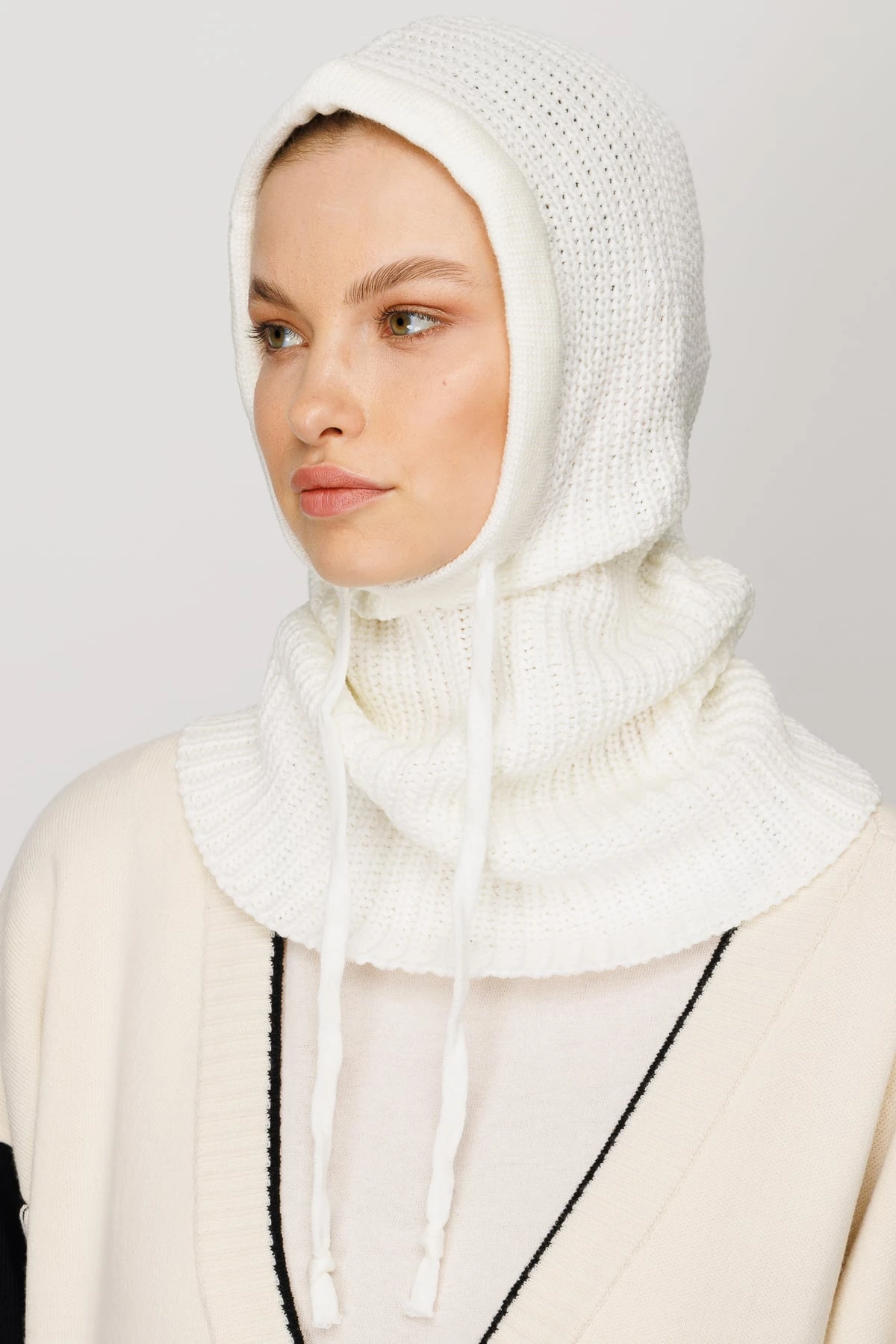 Toptan Balaclava Triko Başlık - Ekru