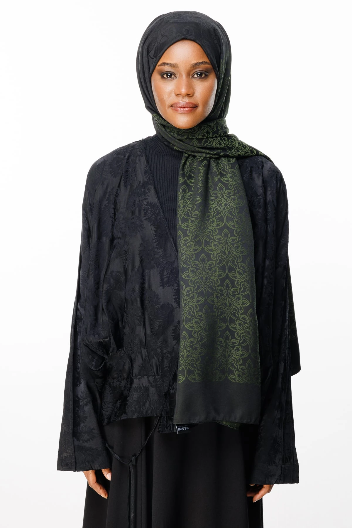 Nora-Pattern Reversible Shawl - Black-Khaki