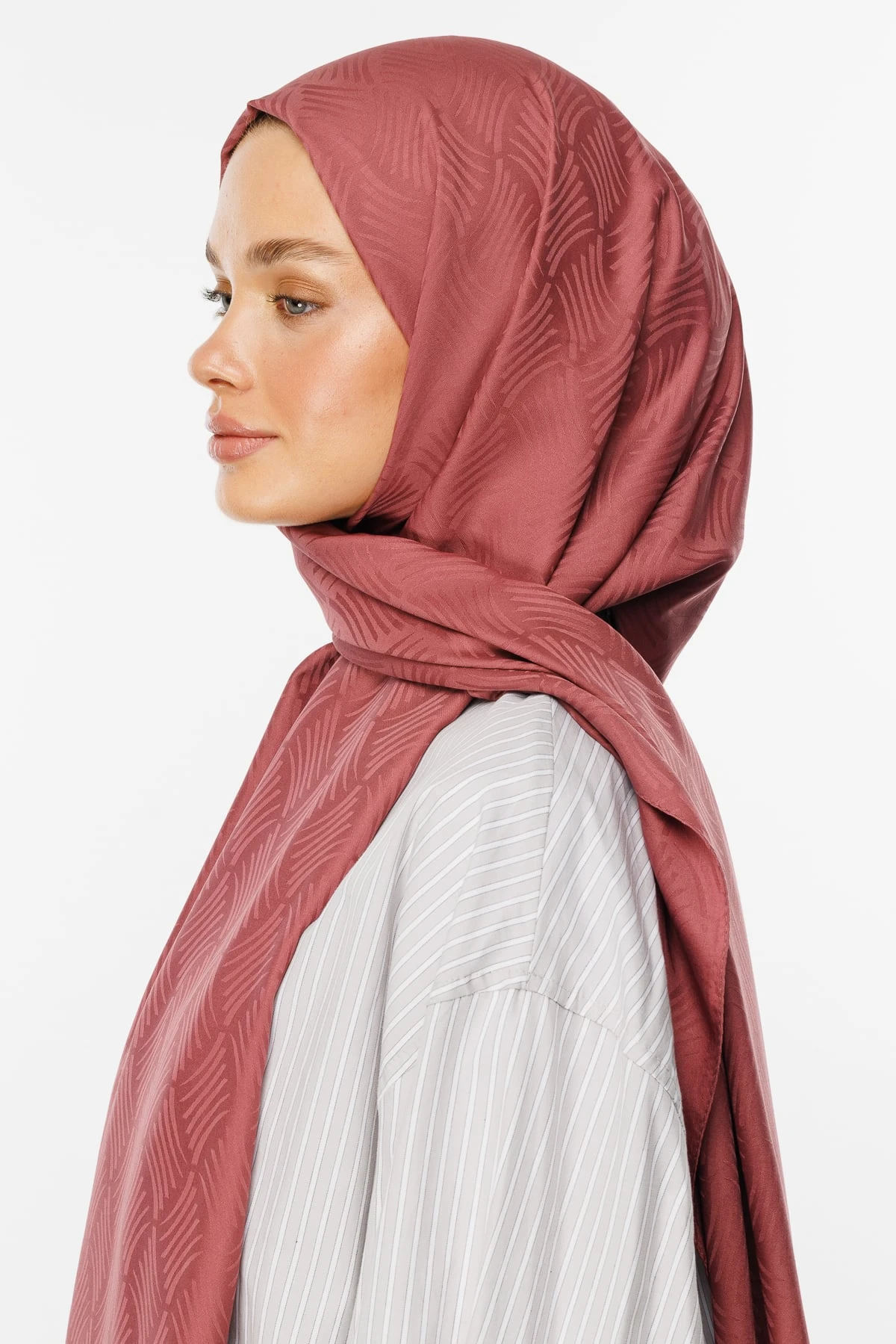 Aura Pattern Silk Jacquard Shawl - Dried Rose