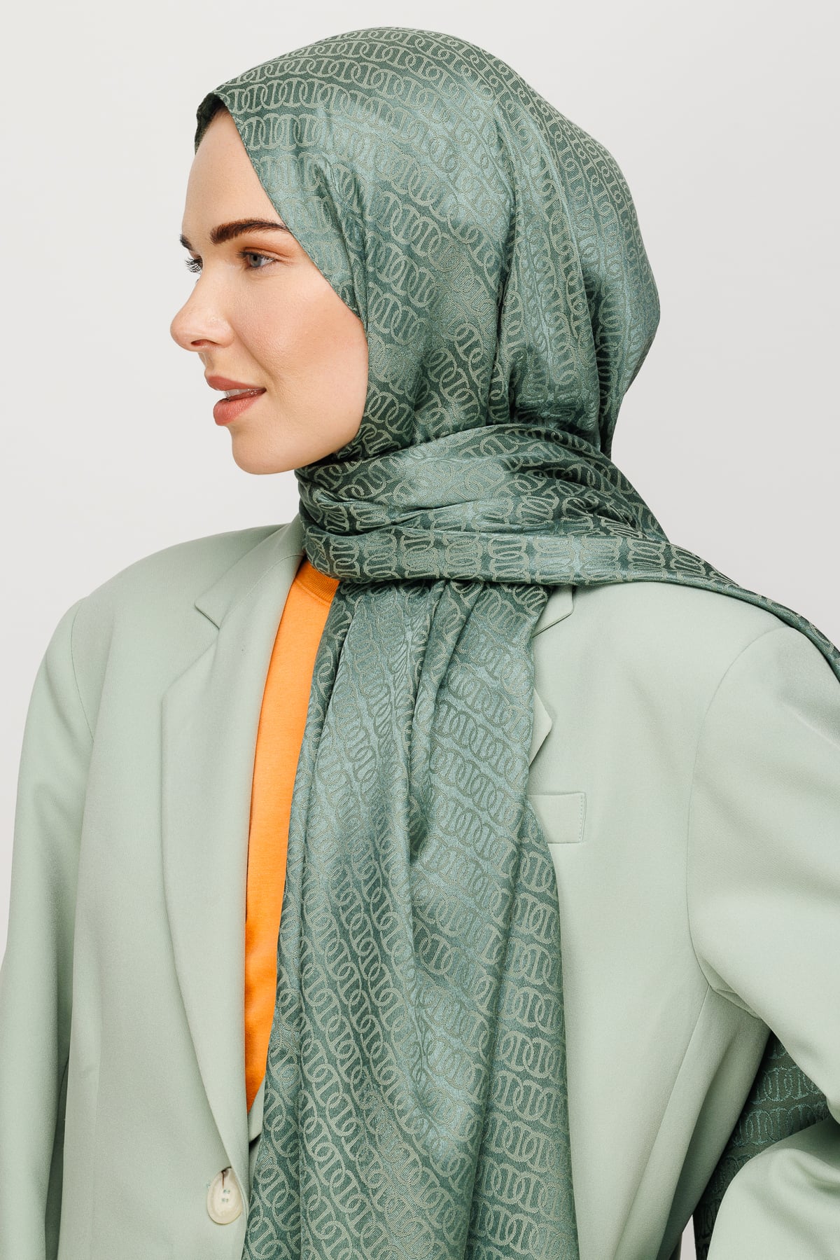 Toptan Forever Desen Parlak Jakar Şal - Küf Yeşili