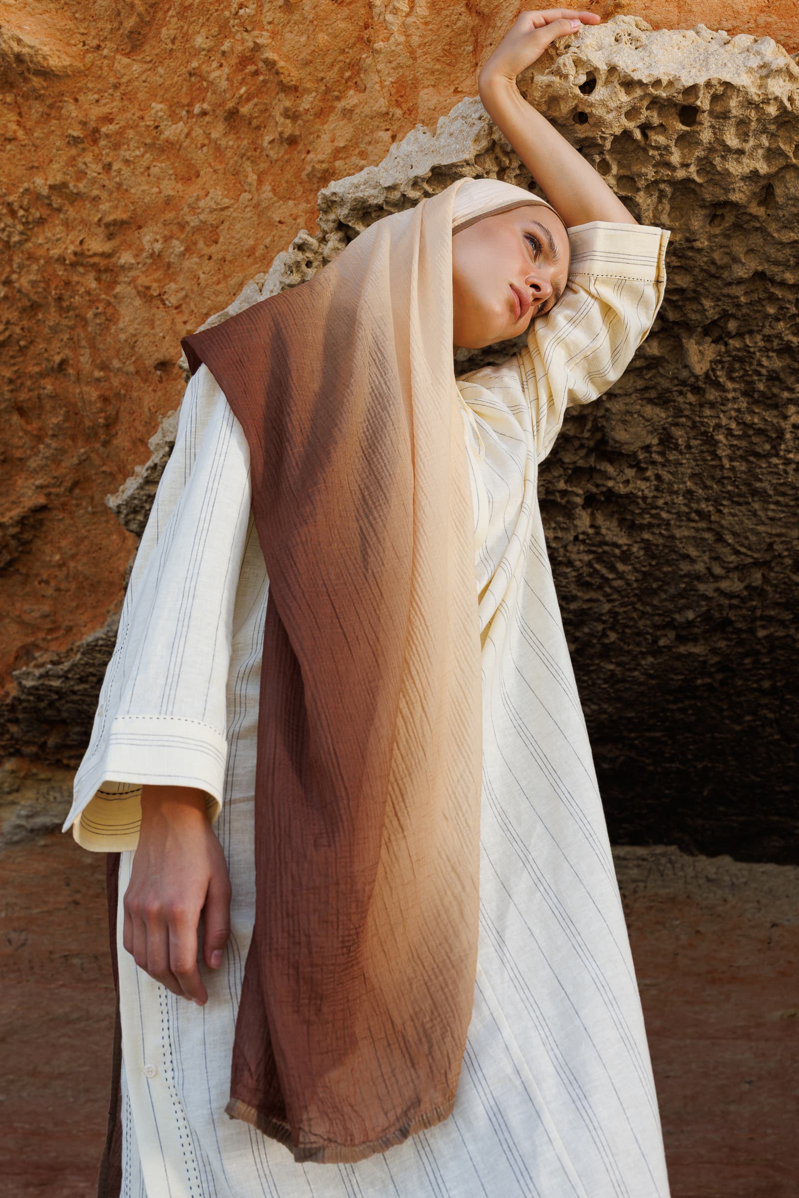 Toptan Degrade Müslin Şal - Karamel