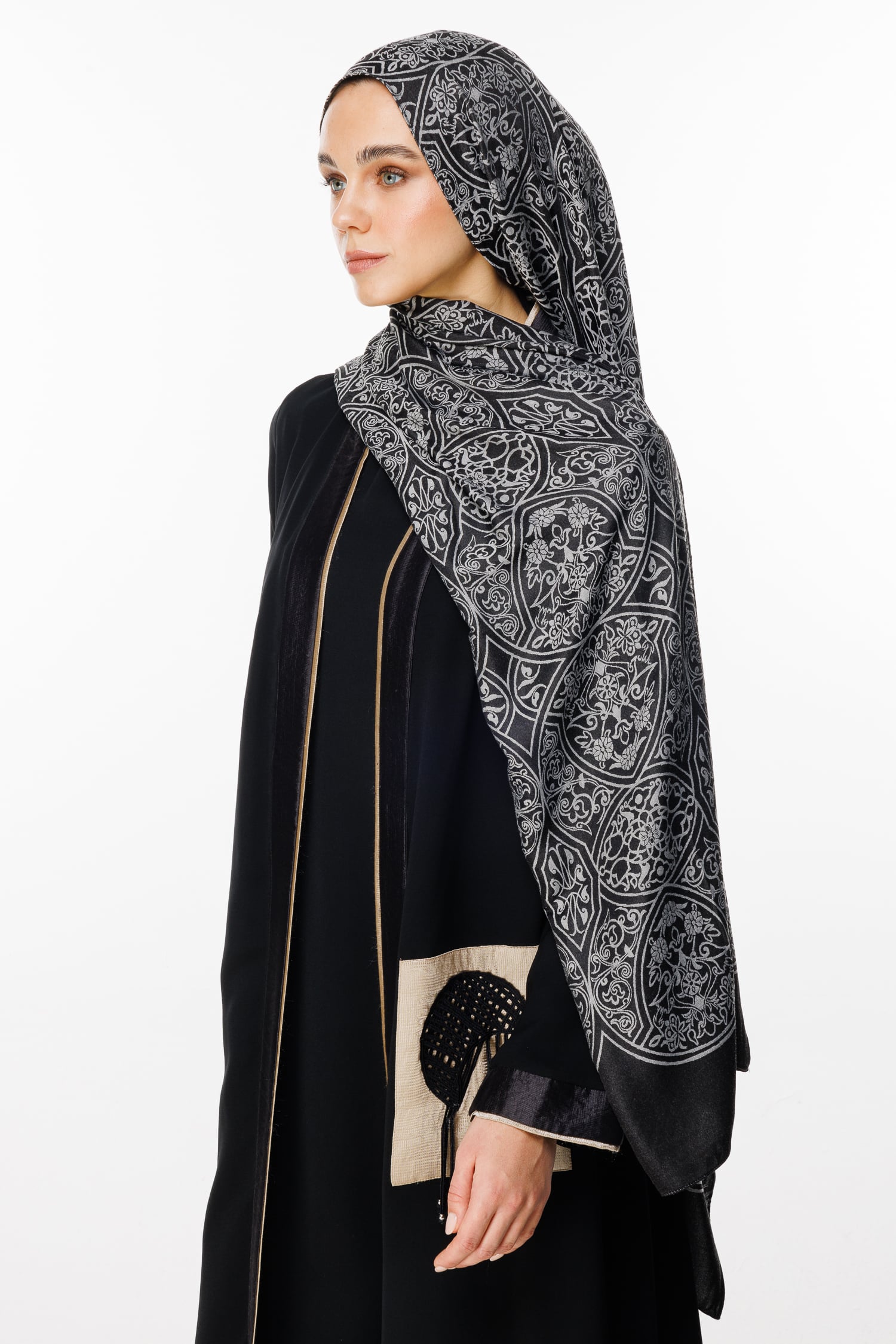 Morocco Pattern Double-Sided Shawl - Black-Black