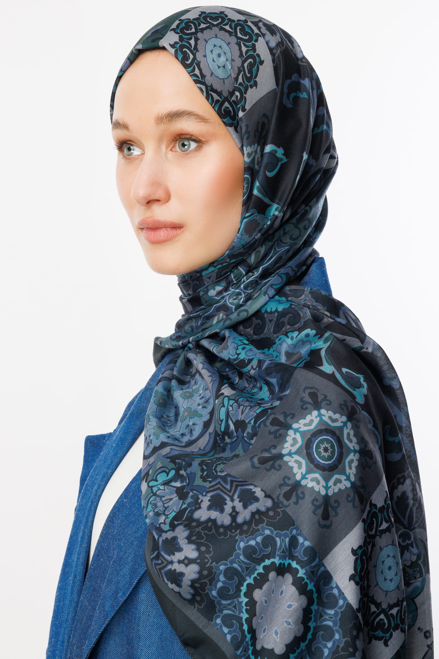 Toptan Solhar Desen Pamuk Şal - Lacivert