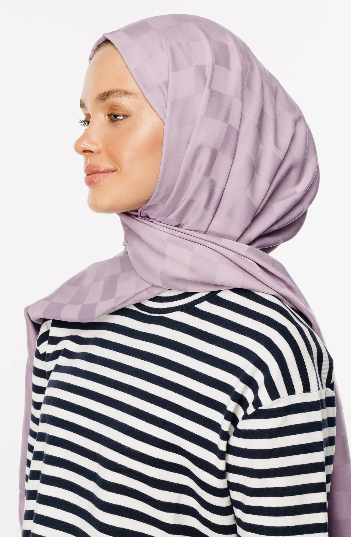 Checkers Pattern Silk Jacquard Shawl - Lilac