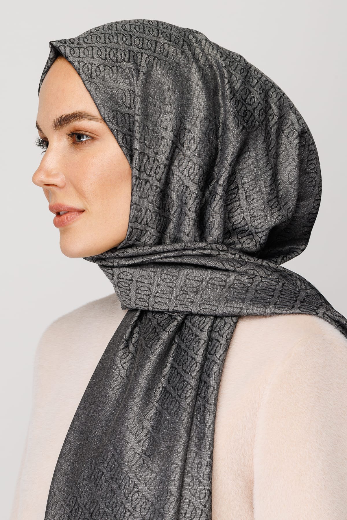 Toptan Forever Desen Parlak Jakar Şal - Füme