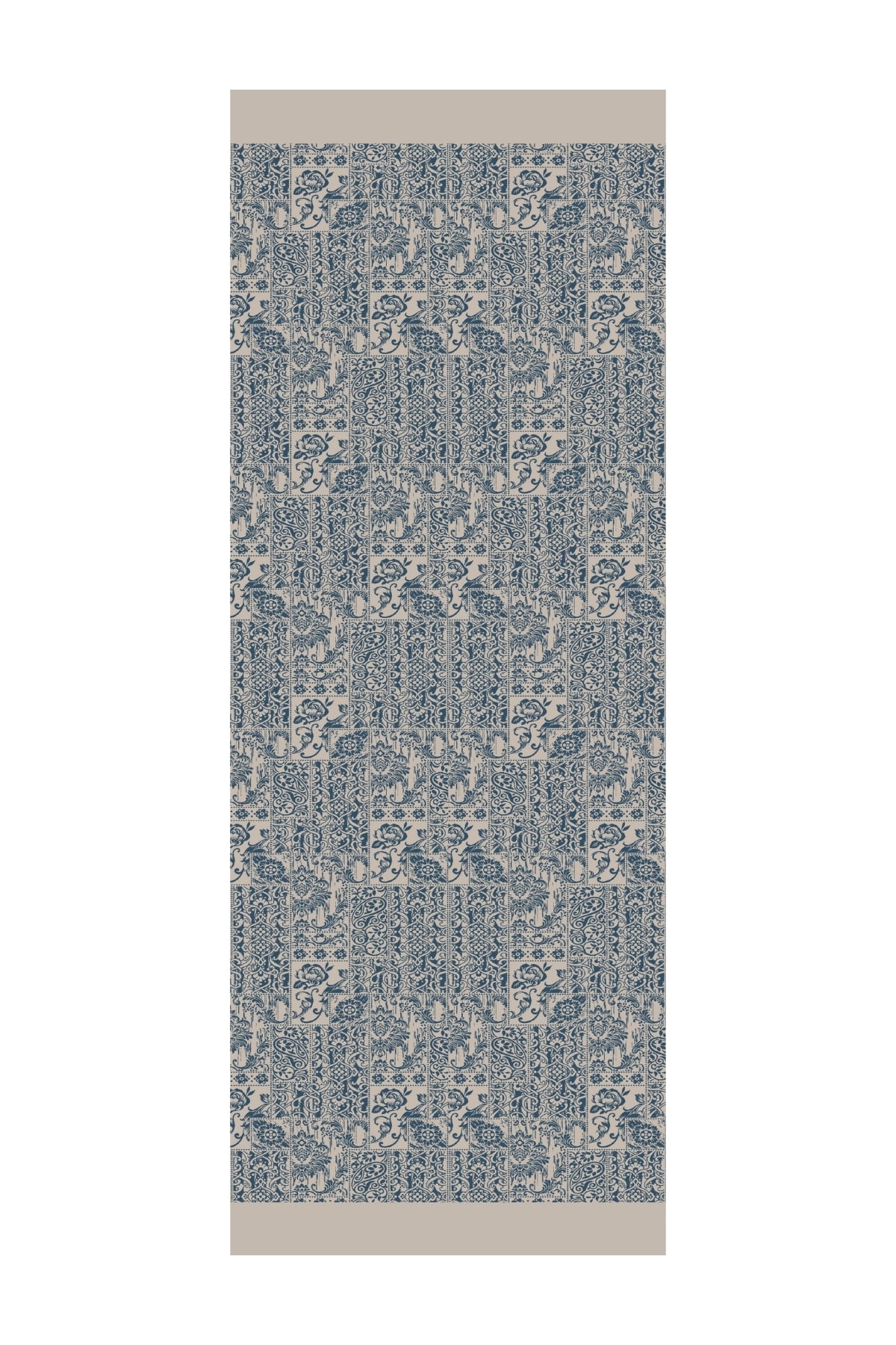 Toptan Henna Desen Çift Taraflı Şal - Petrol Mavisi-Bej