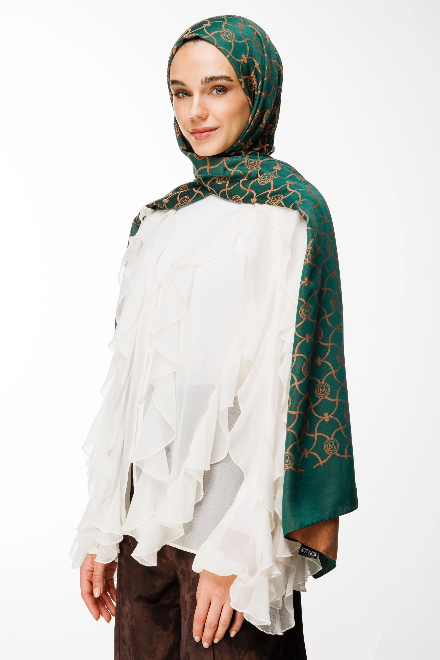 Toptan Marrakech Desen Çift Taraflı Şal - Zümrüt-Kayısı