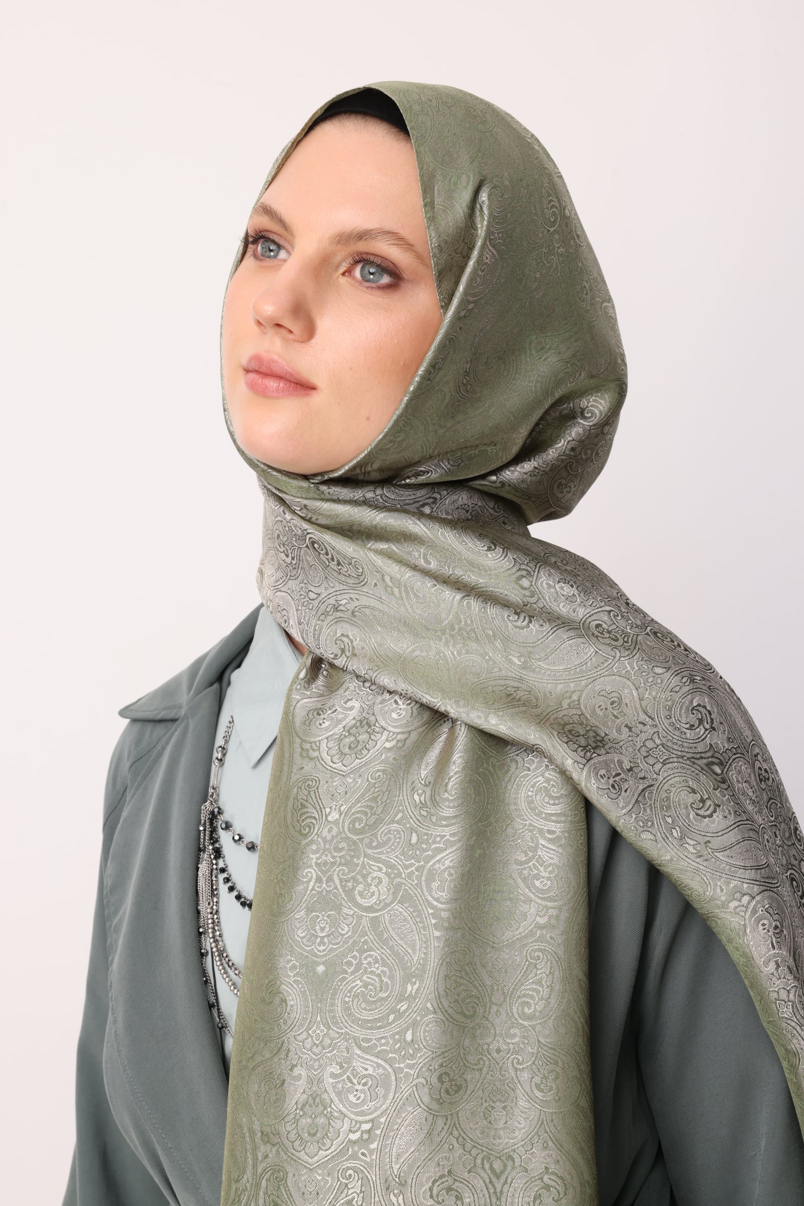 Moren Pattern Shine Line Shawl - Khaki-Salmon