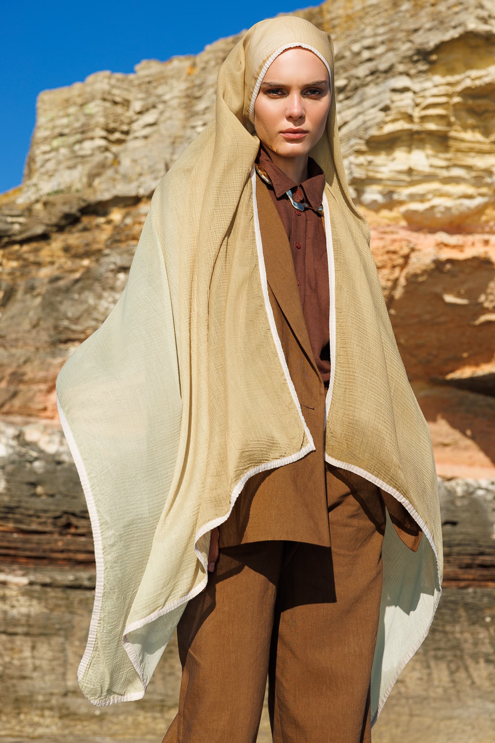 Ombre Muslin Shawl - Olive Green