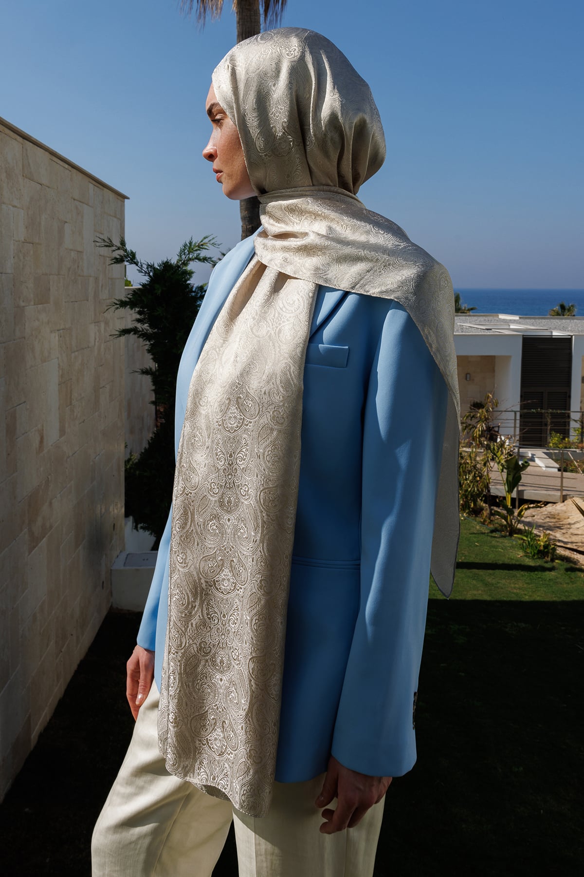 Moren Pattern Shine Line Shawl - Mink-Cagla