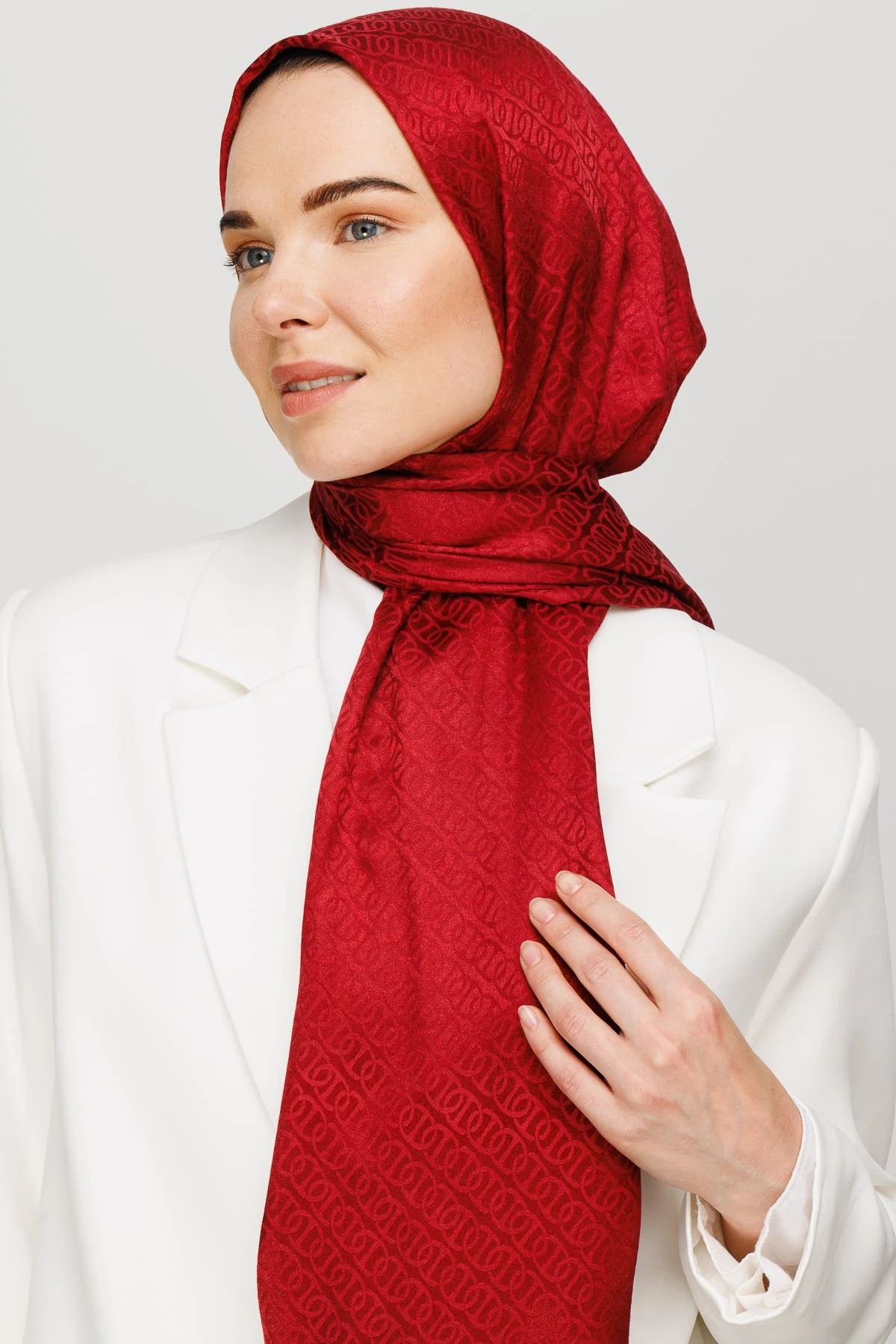 Wholesale Forever Pattern Shiny Jacquard Shawl - Cherry Rot