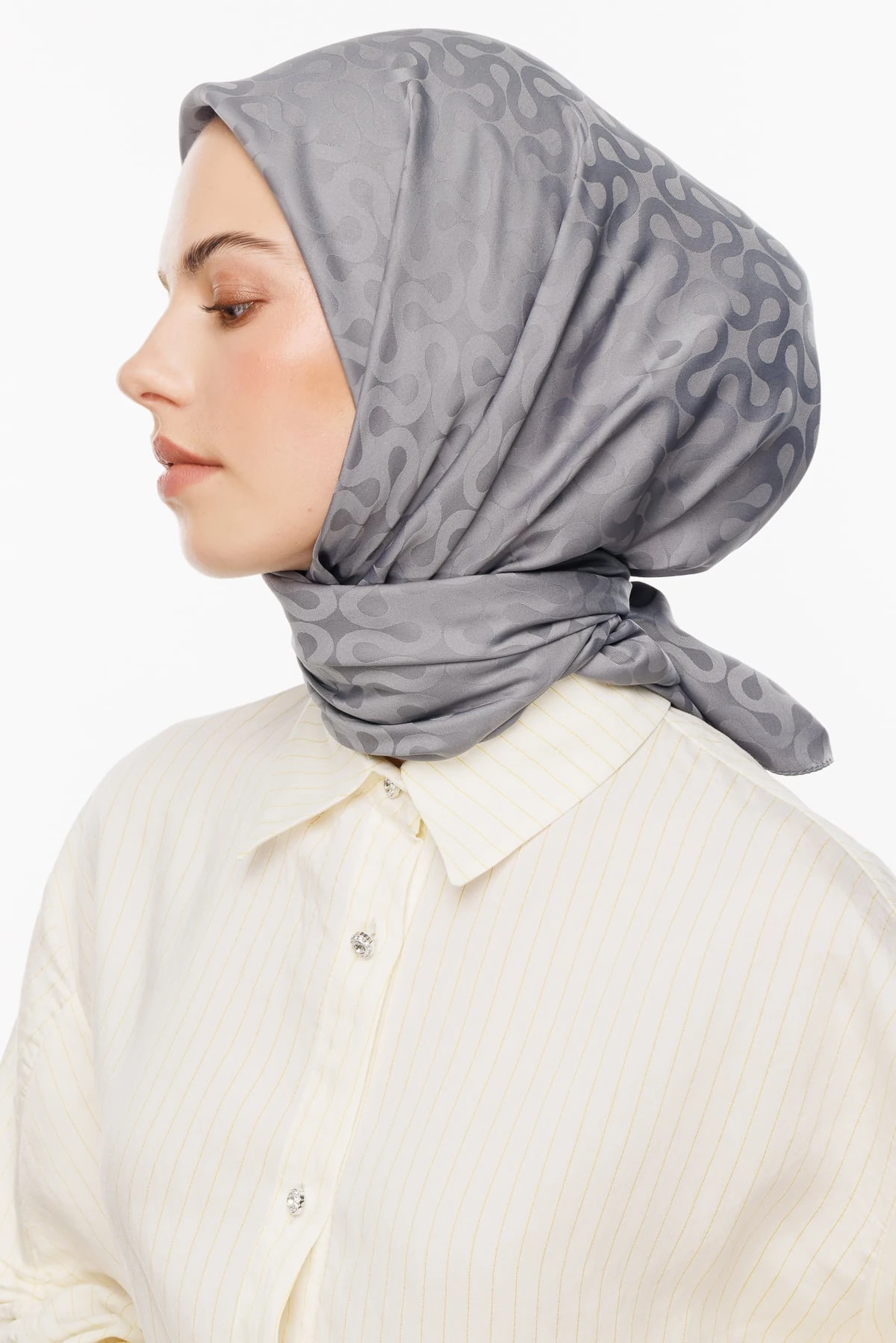 Toptan Moon Desen İpeksi Jakar Eşarp - Mineral Gri