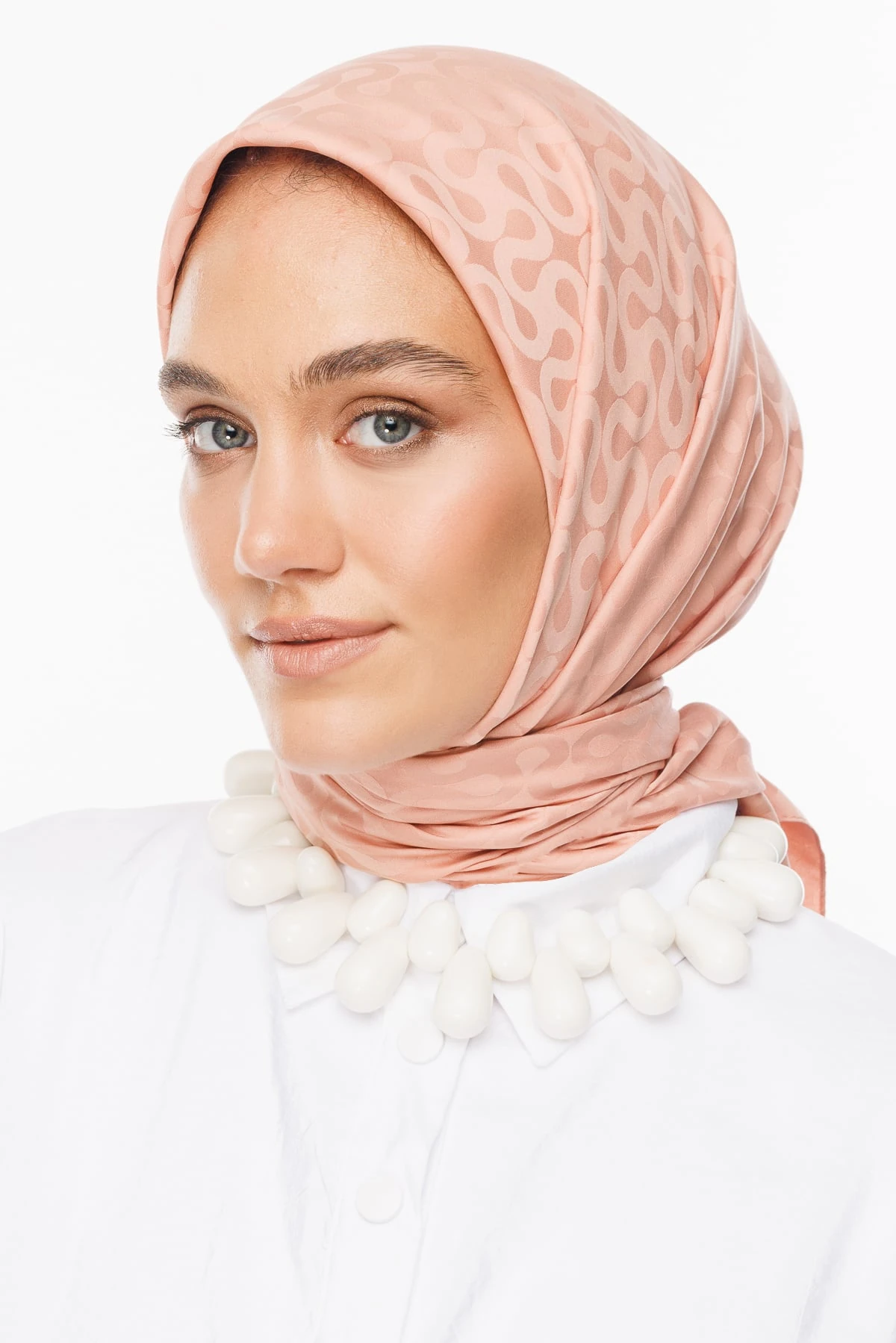 Toptan Moon Desen İpeksi Jakar Eşarp - Somon