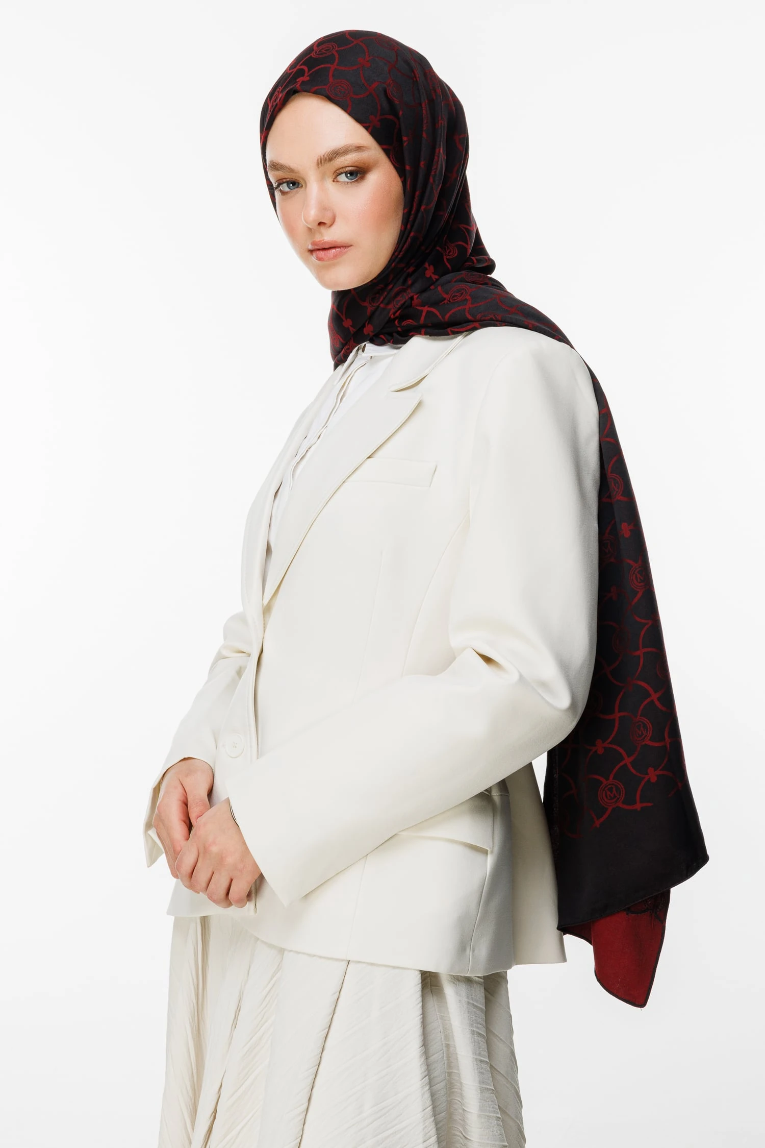 Toptan Marrakech Desen Çift Taraflı Şal - Siyah-Bordo