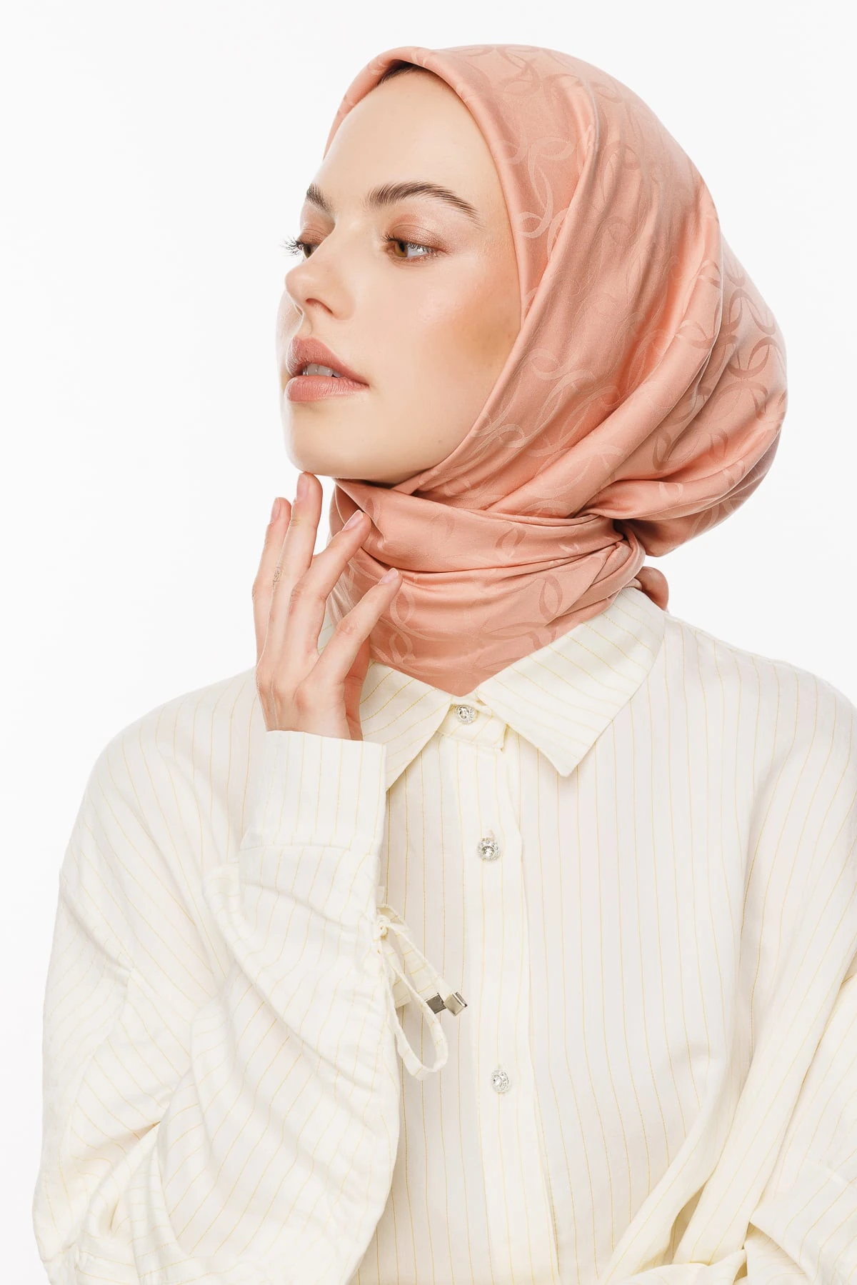 Toptan London Desen İpeksi Jakar Eşarp - Somon