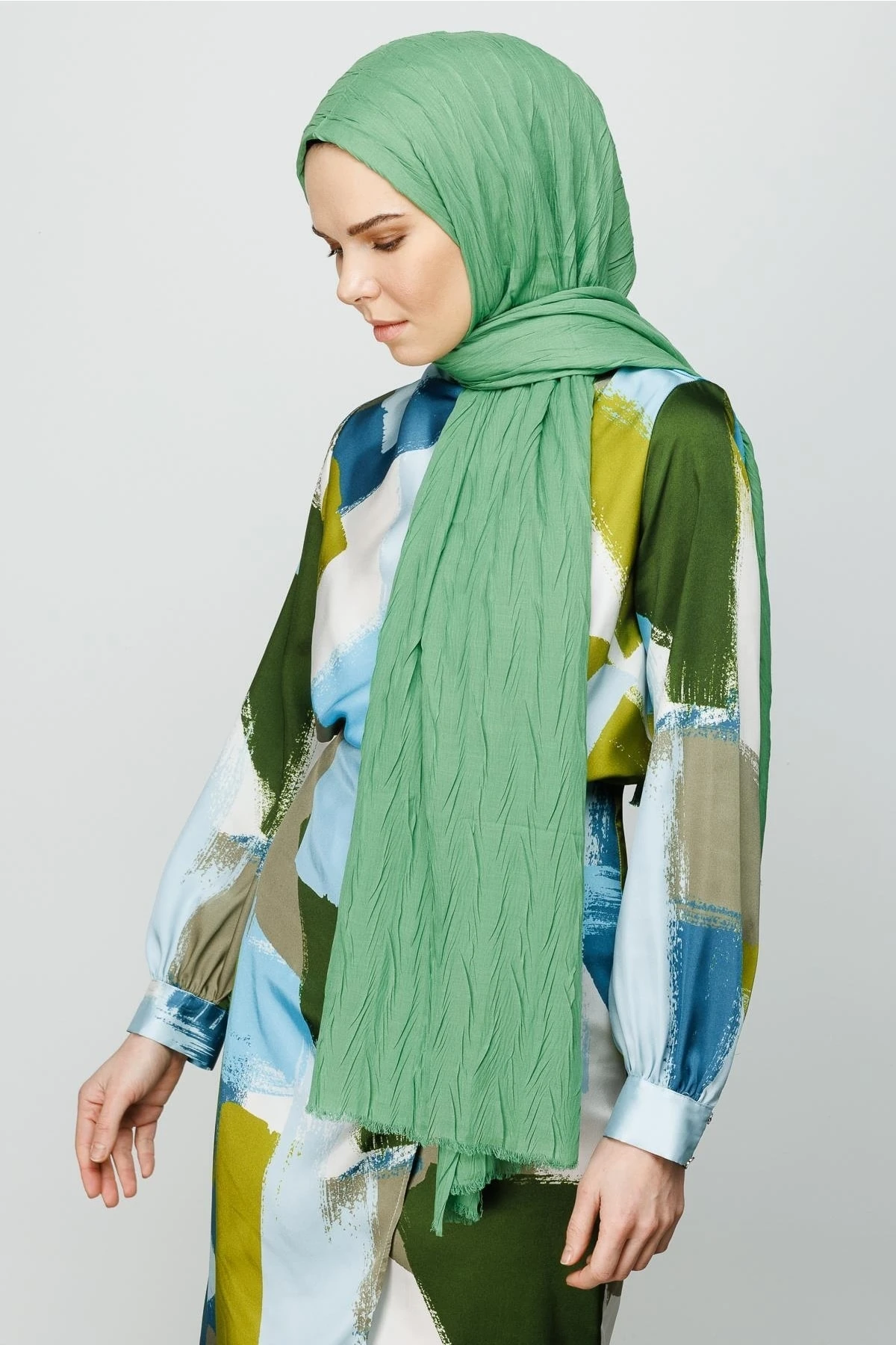 Pleated Bamboo Shawl - Aqua Green