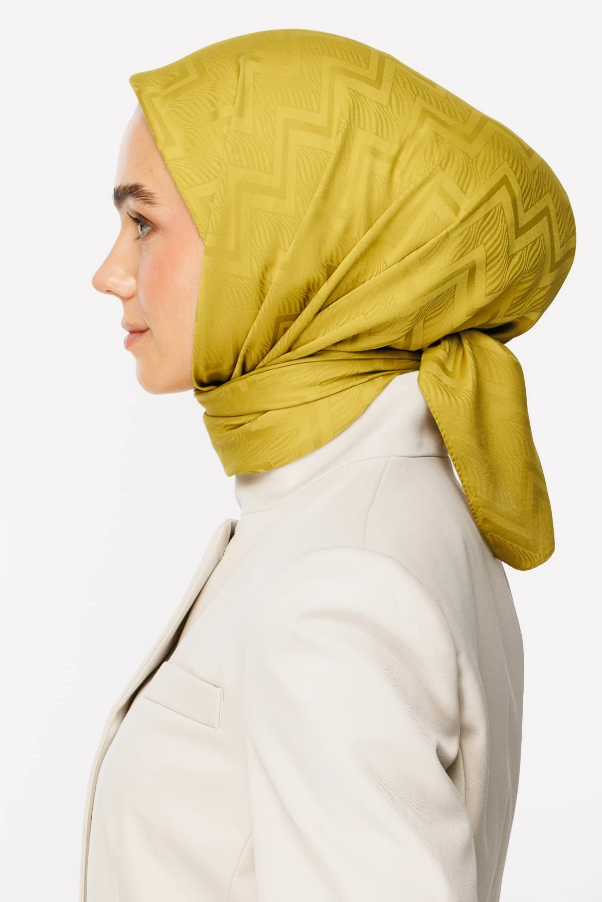 Toptan Viora Desen İpeksi Jakar Eşarp - Oliv Yeşili