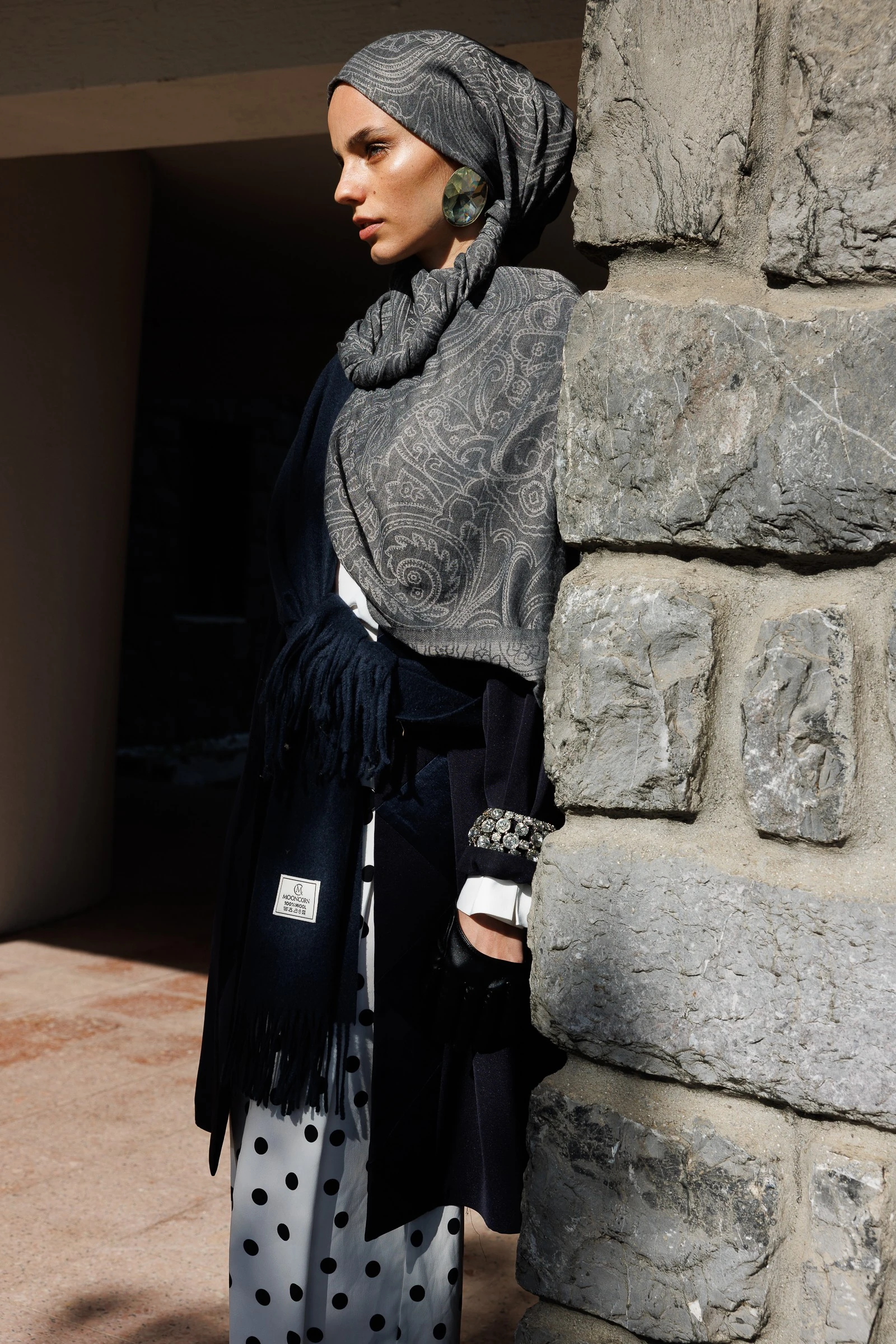 Toptan Rumi Desen Yün Kaşmir Şal - Füme