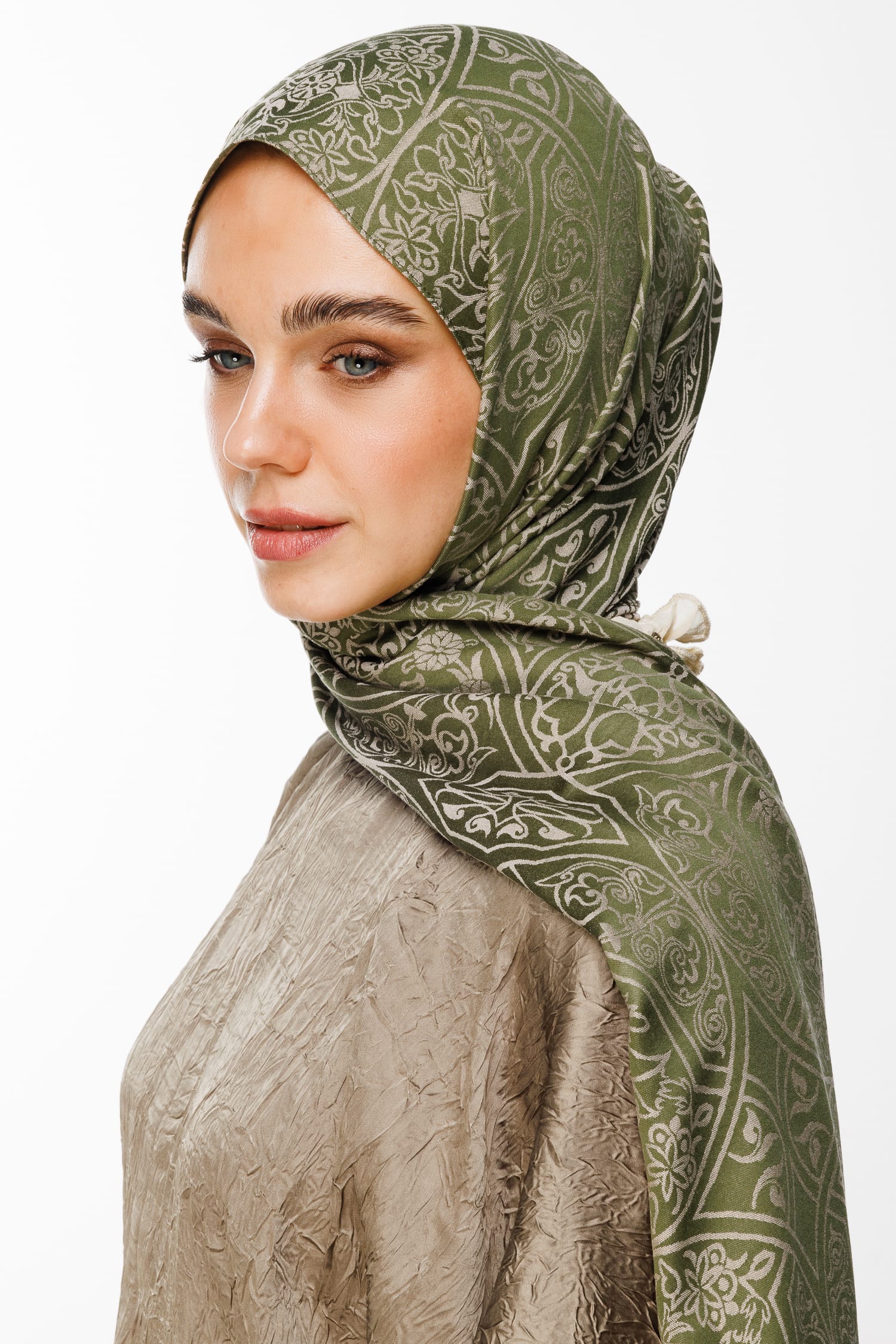 Toptan Morocco Desen Çift Taraflı Şal - Haki-Somon