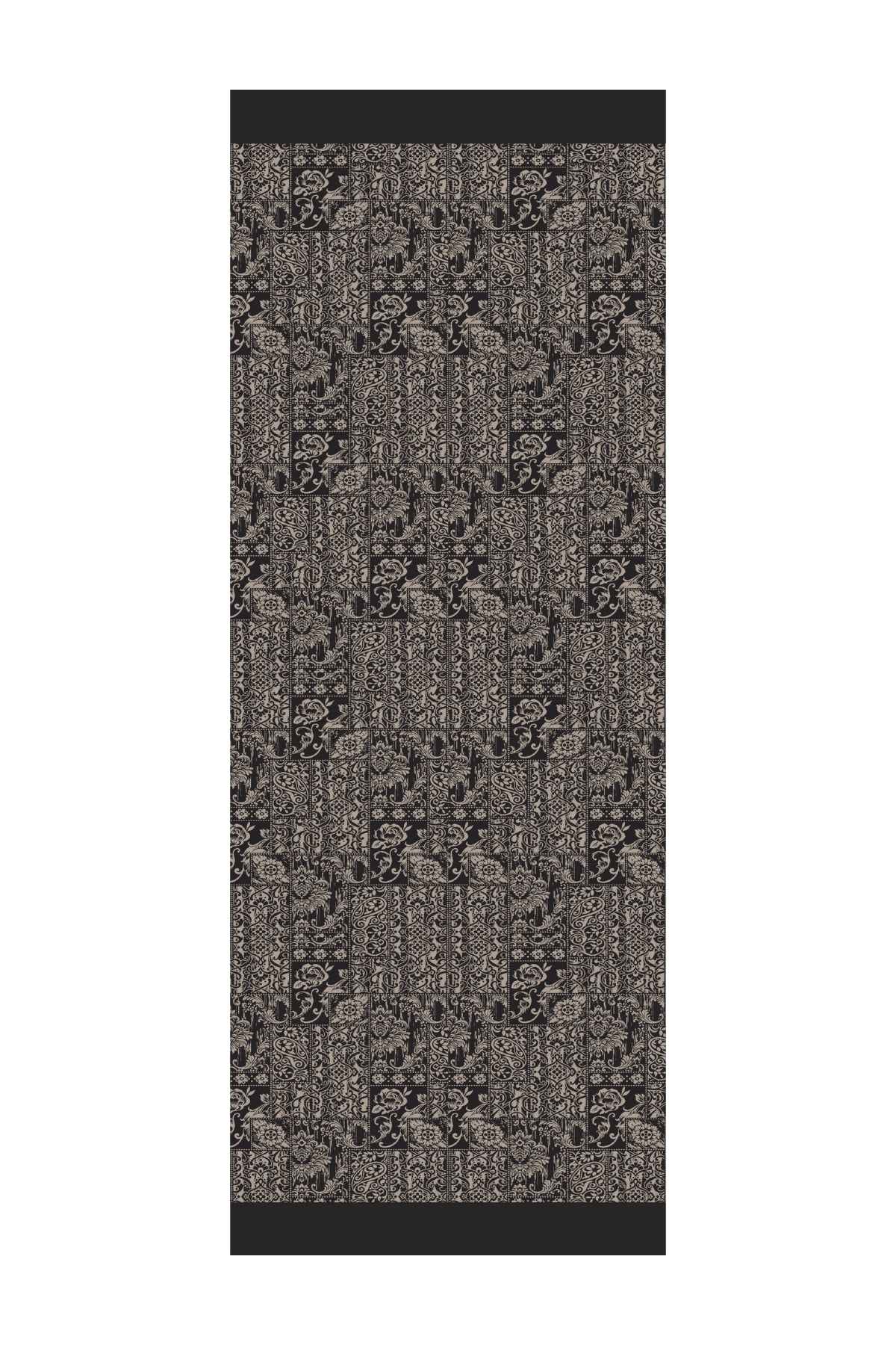 Toptan Henna Desen Çift Taraflı Şal - Siyah-Bej