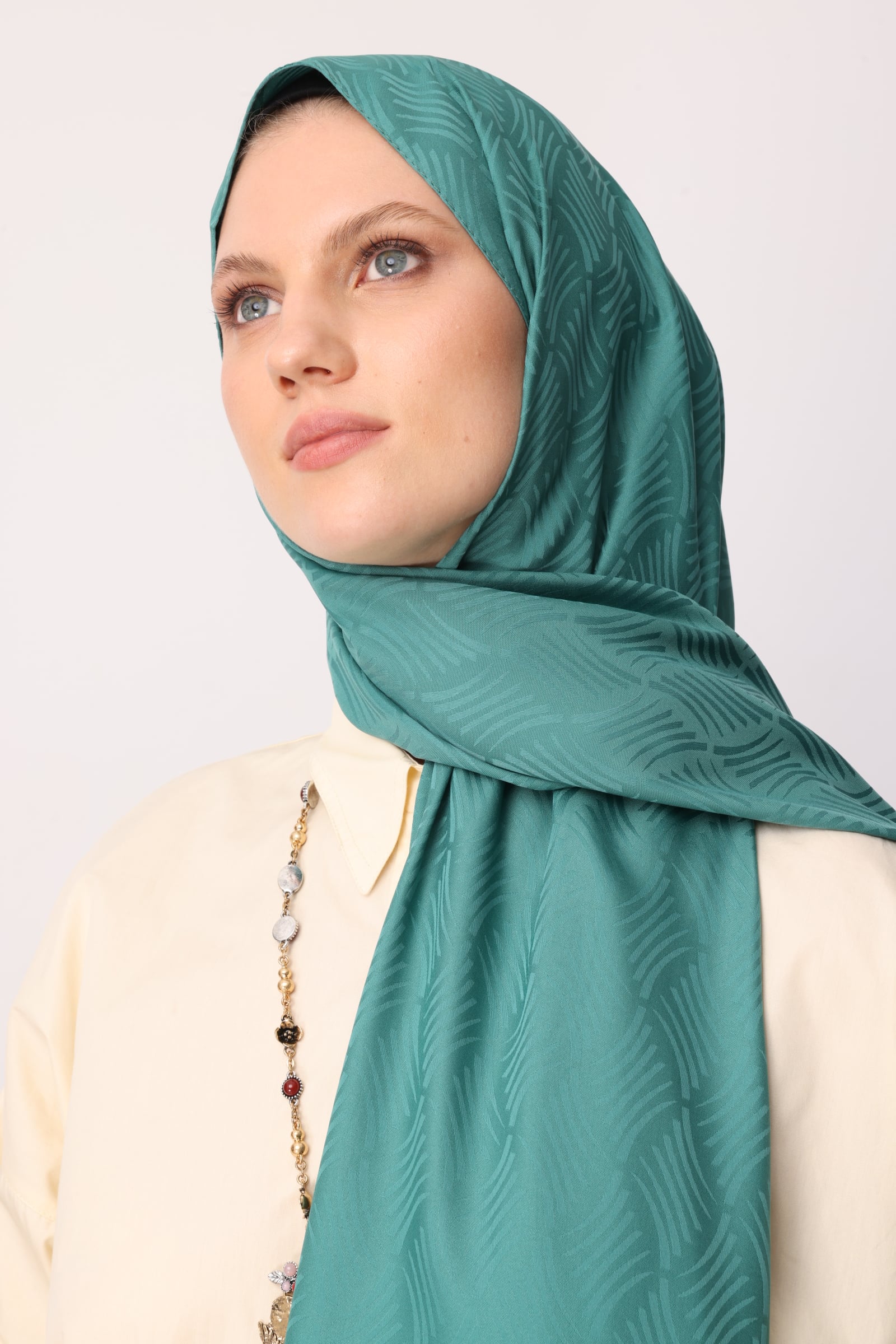 Aura Pattern Silk Jacquard Shawl - Mint Green