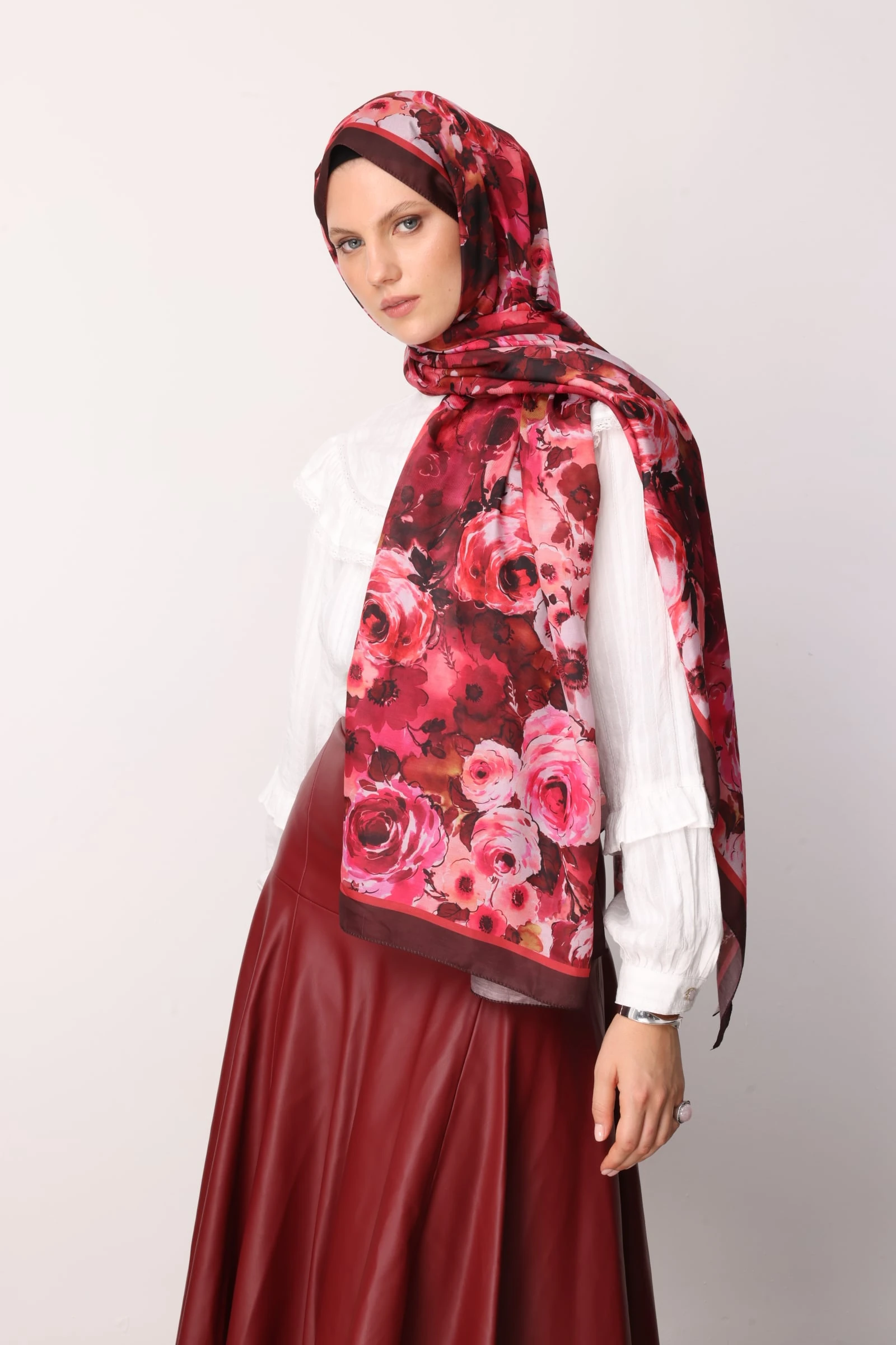 Toptan Vensel Desen Pamuk Şal - Bordo