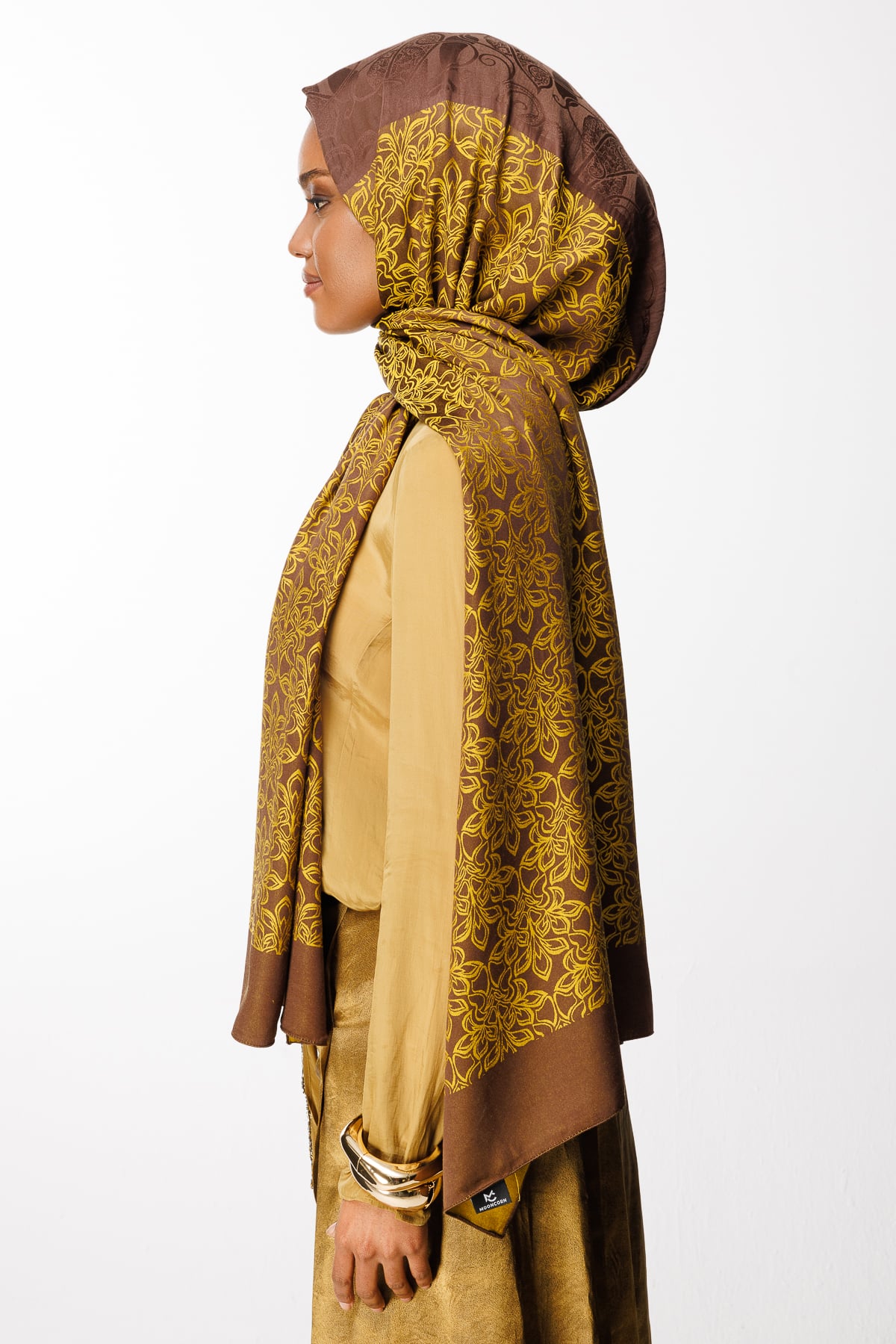 Nora-Pattern Reversible Shawl - Bitter Coffee-Mustard