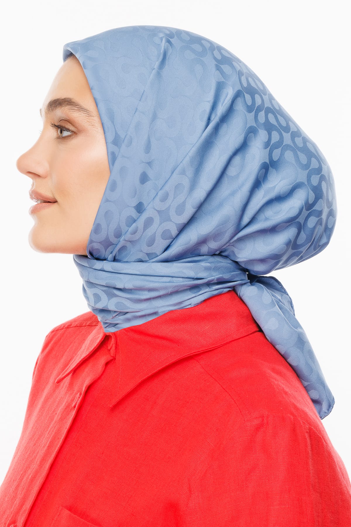 Toptan Moon Desen İpeksi Jakar Eşarp - Gök Mavisi