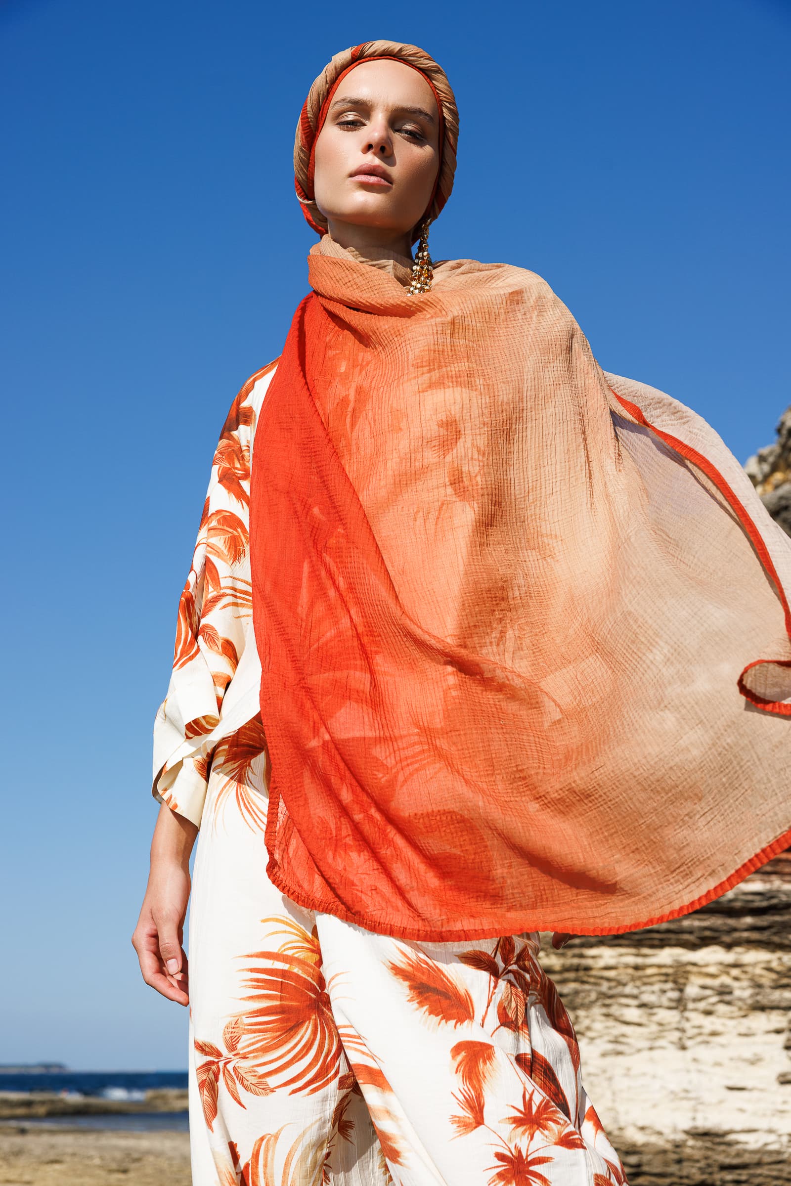 Toptan Degrade Müslin Şal - Kiremit