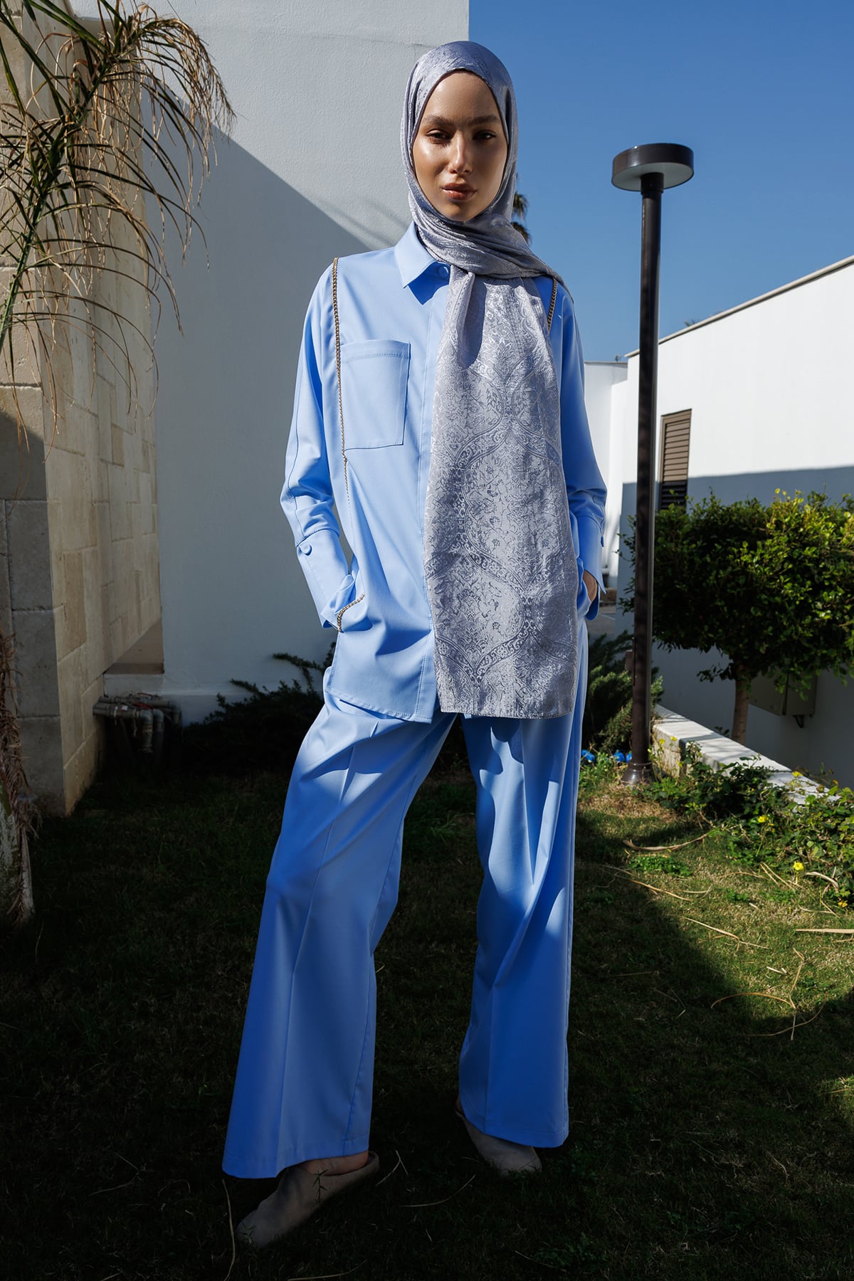 Shline Line Viscose Shawl - Gray-Gray