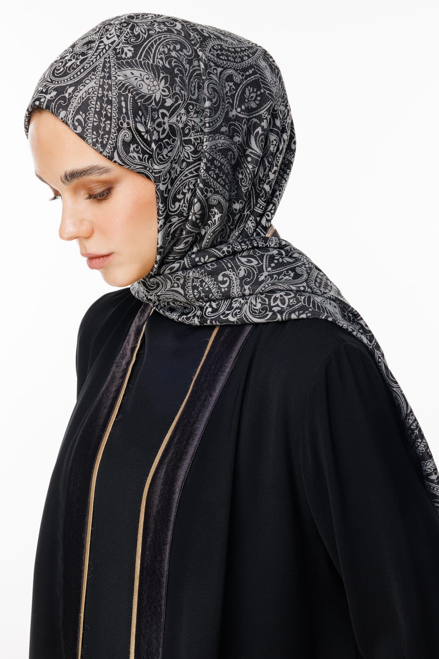 Velora-Pattern Reversible Shawl - Black-Black