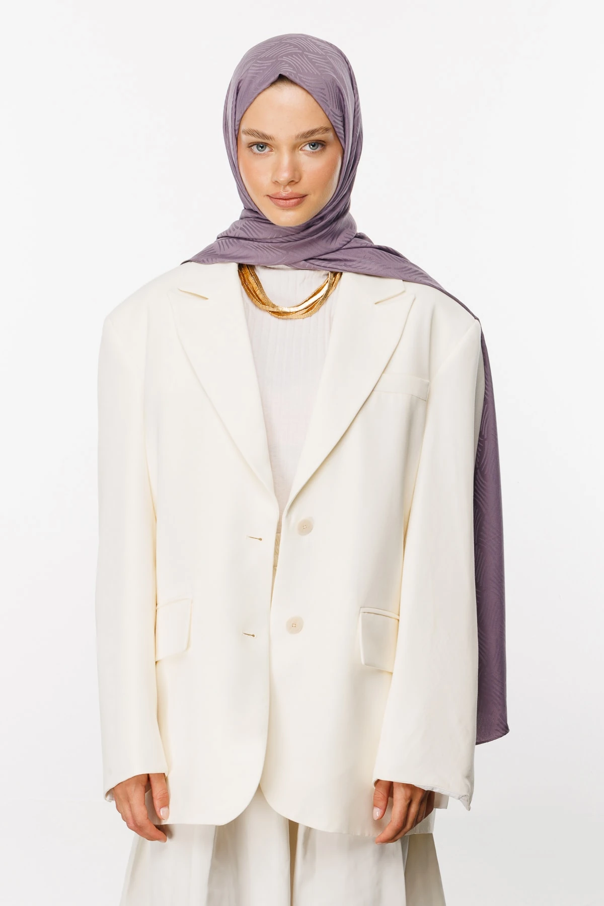 Aura Pattern Silk Jacquard Shawl - Lavender