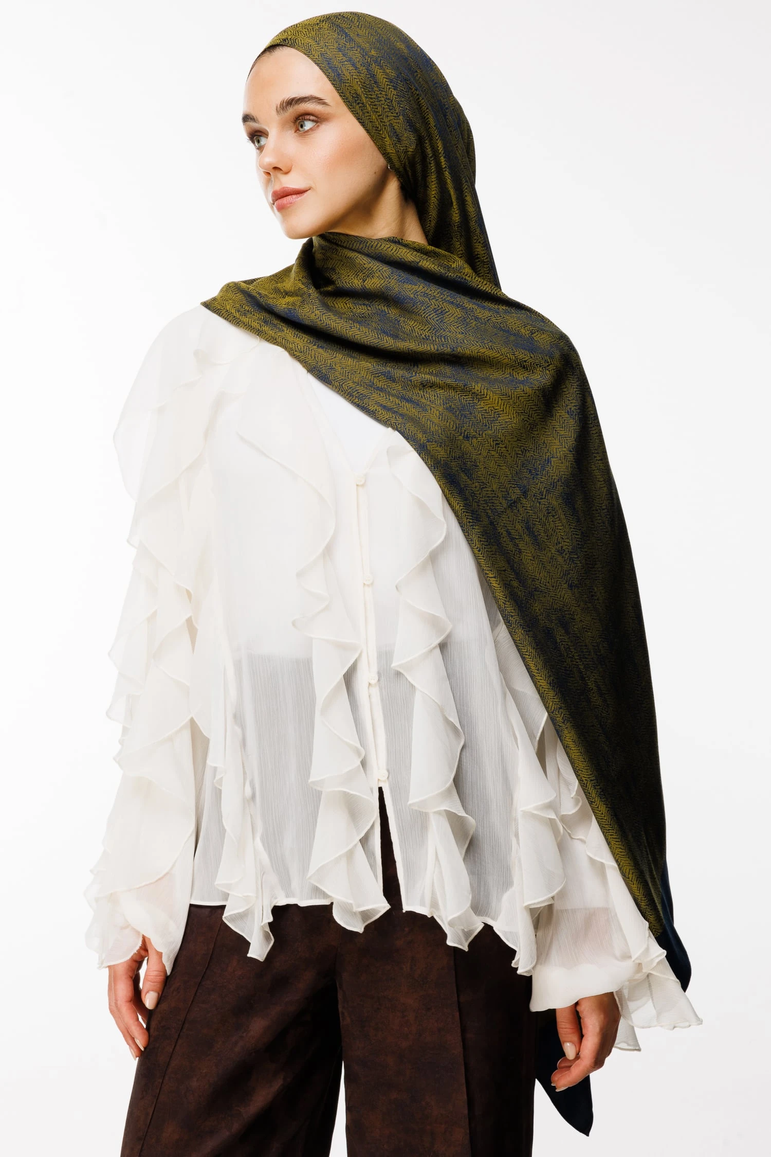 Toptan Sahra Desen Çift Taraflı Şal - Lacivert-Yağ Yeşili