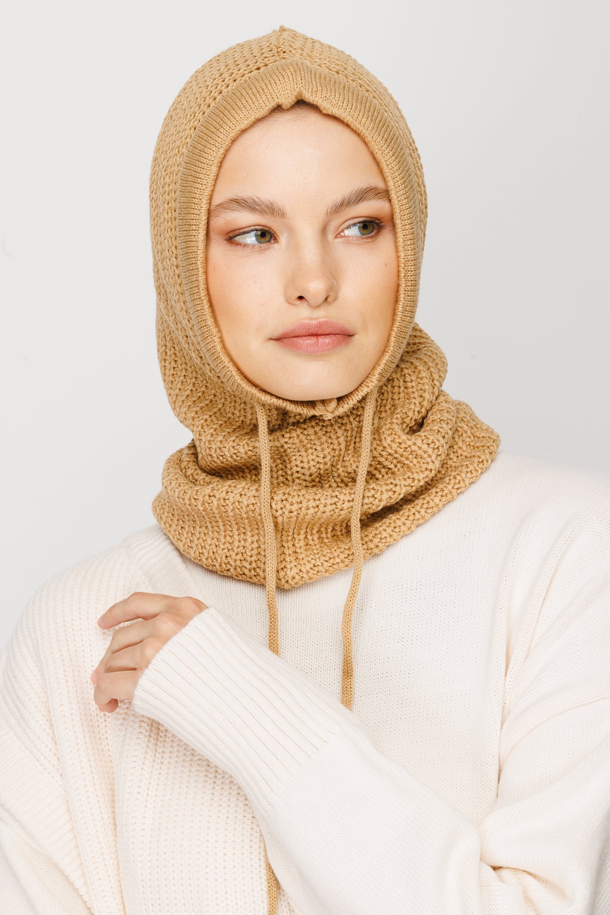 Toptan Balaclava Triko Başlık - Kahverengi