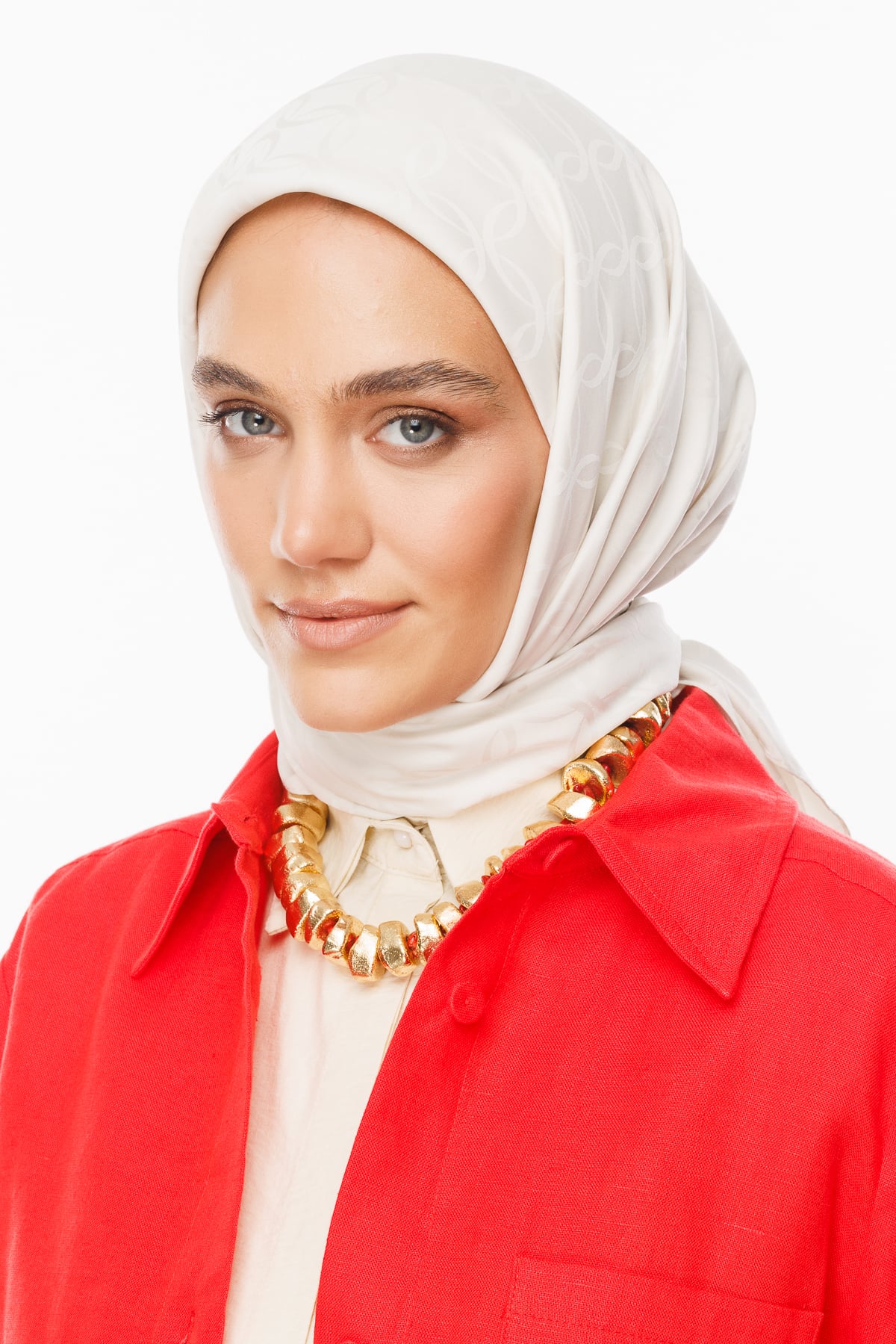 Toptan London Desen İpeksi Jakar Eşarp - İnci