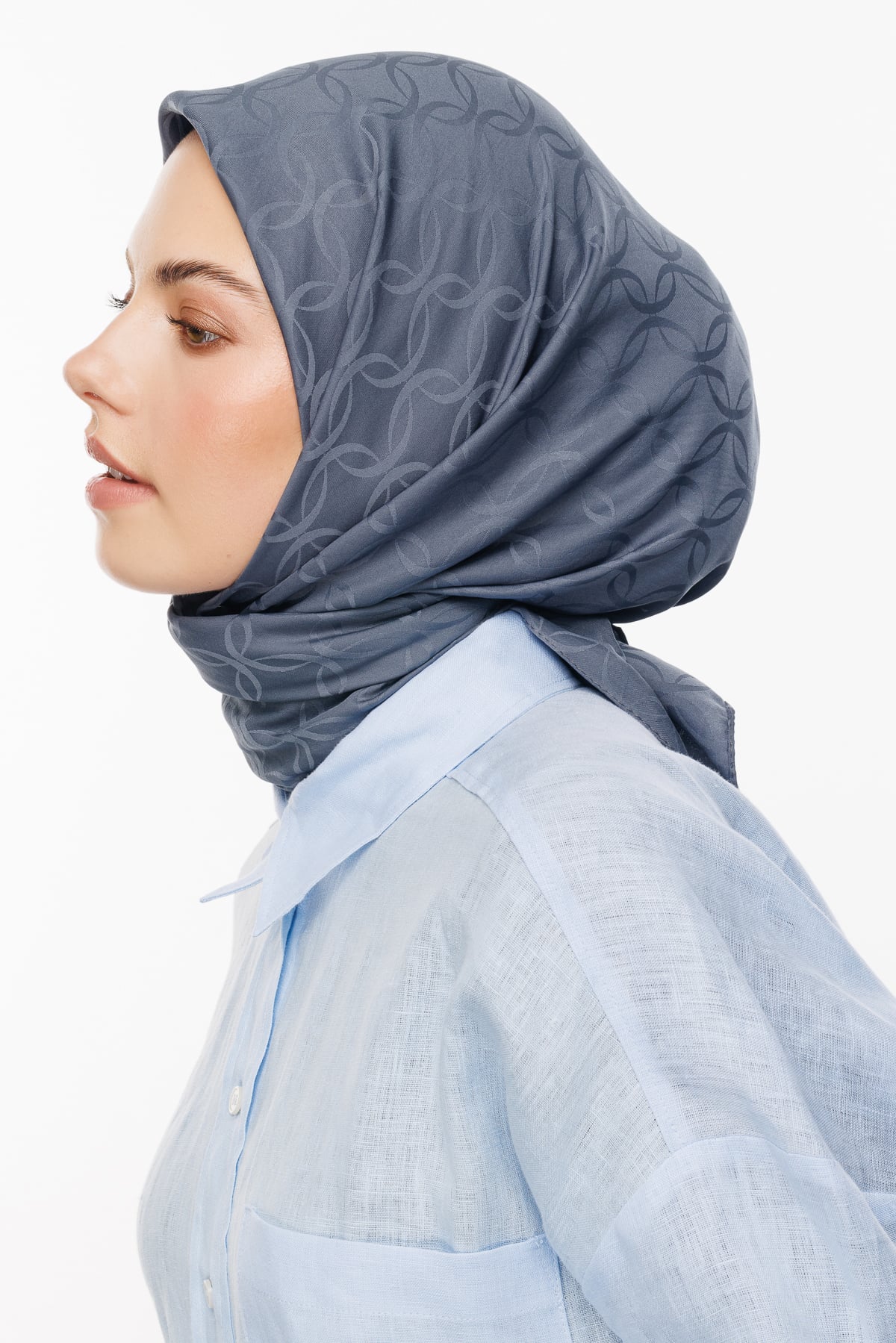 Toptan London Desen İpeksi Jakar Eşarp - Füme