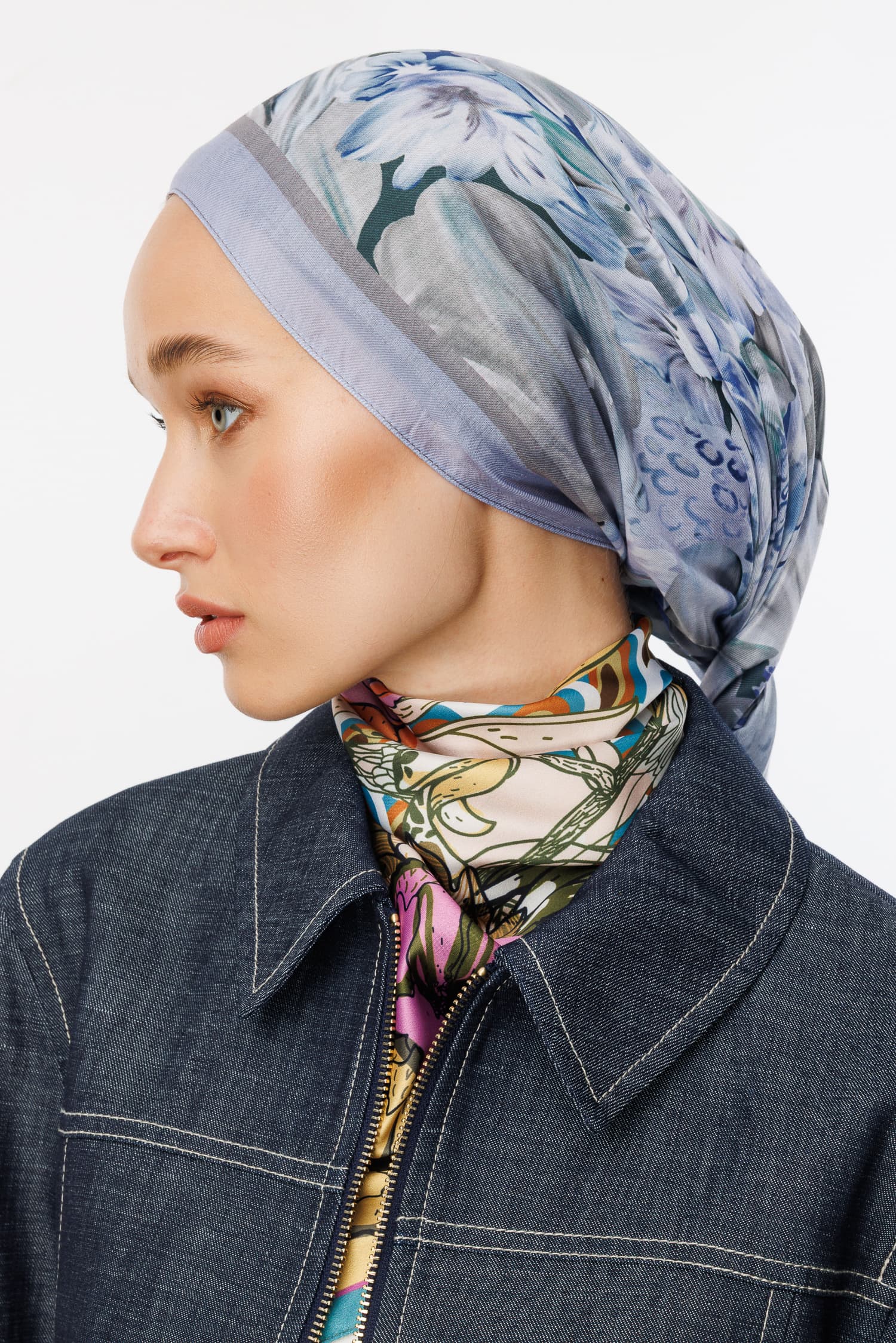 Toptan Larin Desen Pamuk Şal - Buz Mavisi